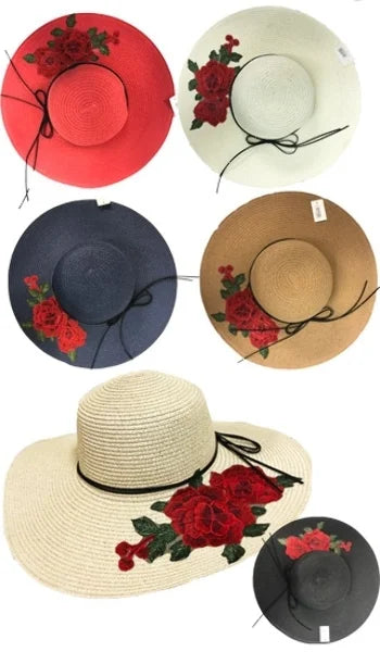 Womens Sun Hat with Flower Details, Assorted Color - Case of 24