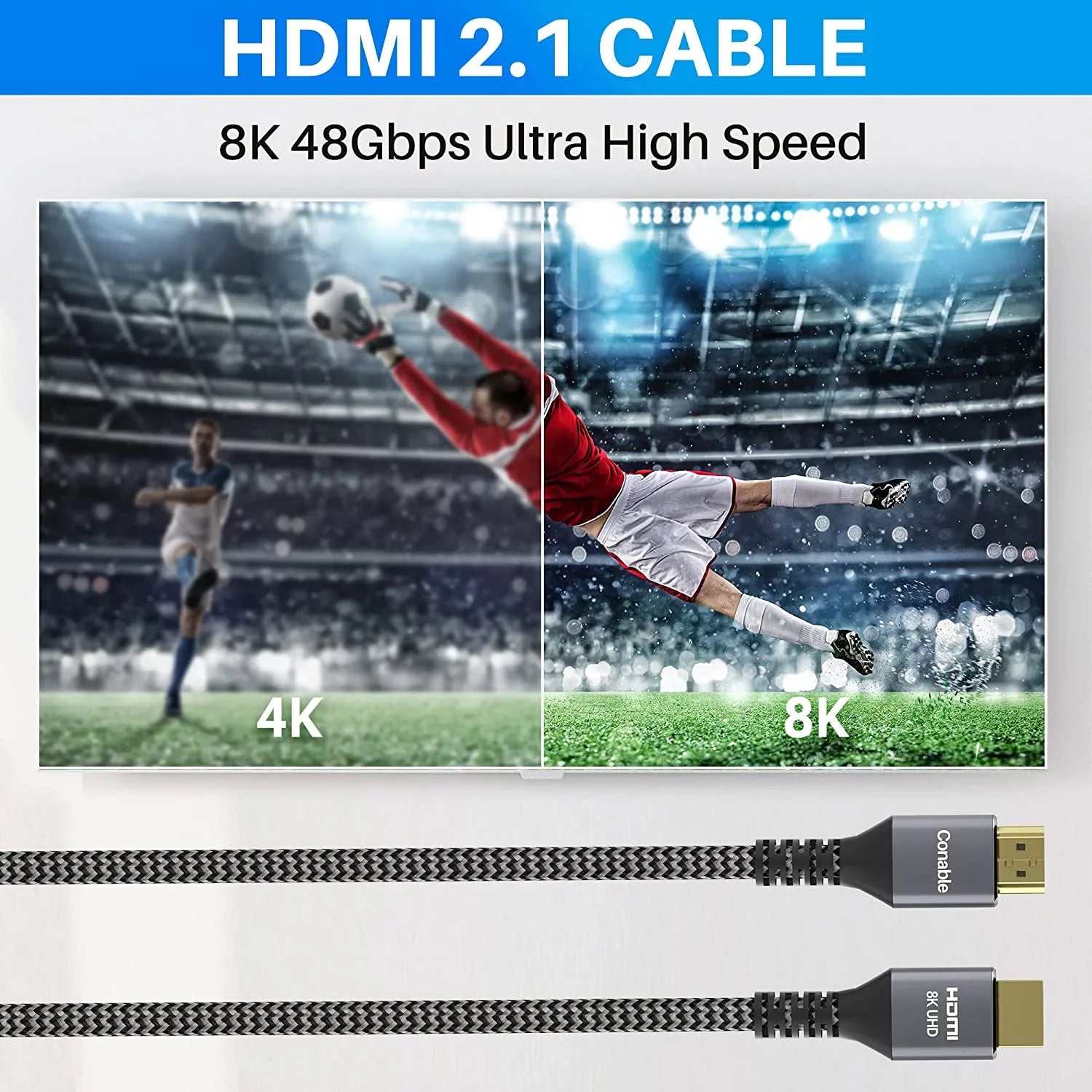 Short 8K HDMI 2.1 Certified Cable 2 Feet (2 Pack) 48Gbps High Speed Ultra HD Braided Cord, 8K@60Hz 4K@120Hz eARC HDR