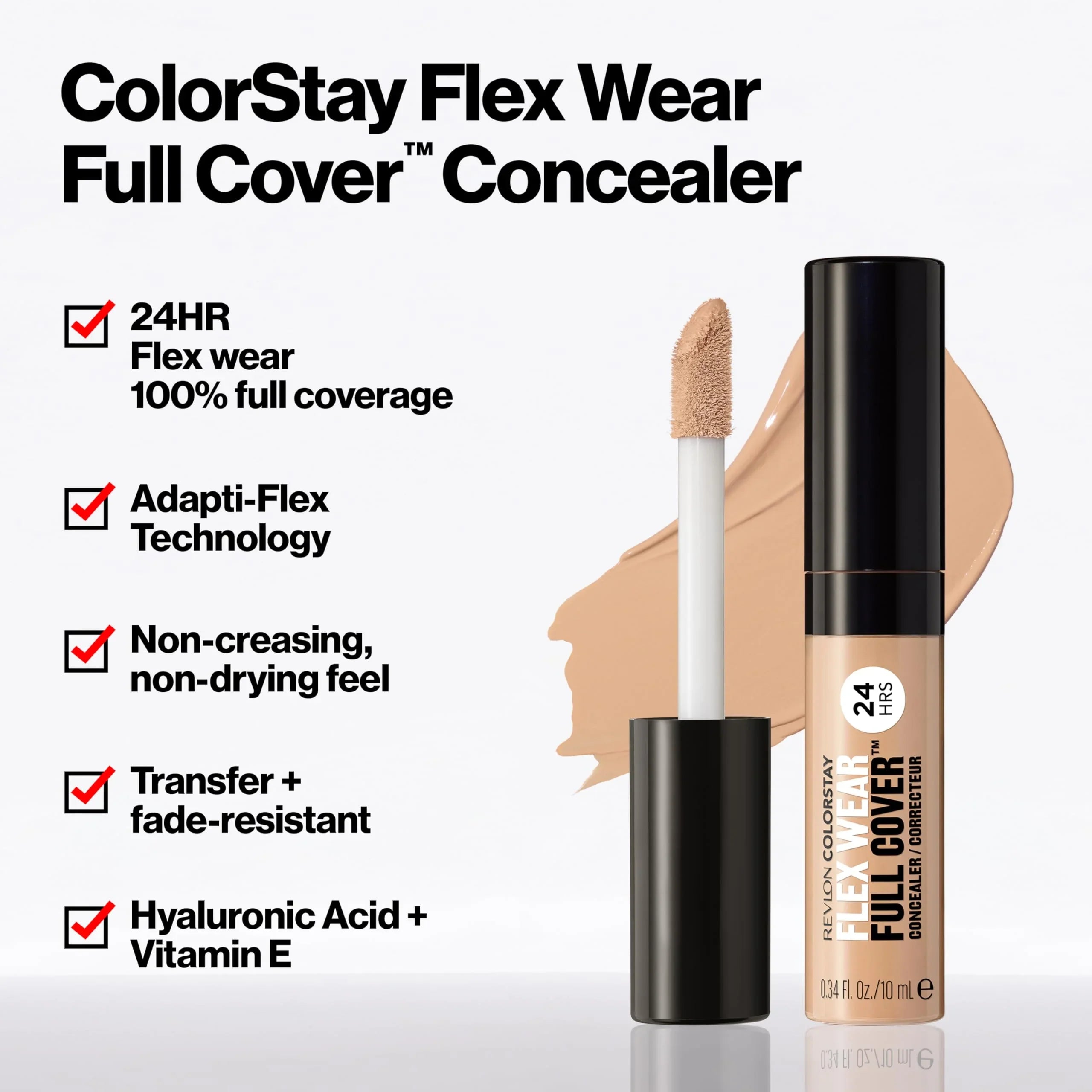 Revlon Colorstay Flex Wear, Full Cover Non-Creasing Concealer, Infpre-owned With Hyaluronic Acid & Vitamin E, Flexible Longwear, 010 Vanilla, 0.34 Fl Oz.