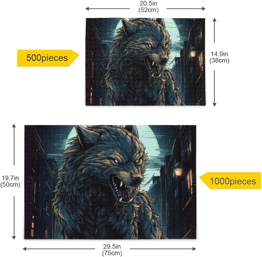 500 PCS Big Wolf Moon Night Jigsaw Puzzle, Paper Wood Composite Material Zigsaw with Storage Bag, Puzzle for Adults, Fun Challenging Brain Exercise Family Game Gift for Kids Friends Parents