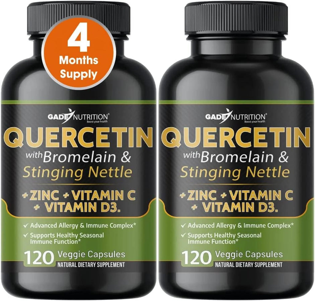 Quercetin with Vitamin C and Zinc - Nettle Quercetin - Quercetin 500mg - Quercetin with Bromelain - Zinc Quercetin + Vitamin D3 - 240 Veggie Caps - (Non-GMO, Gluten-Free, Vegan) 4 Month Supply