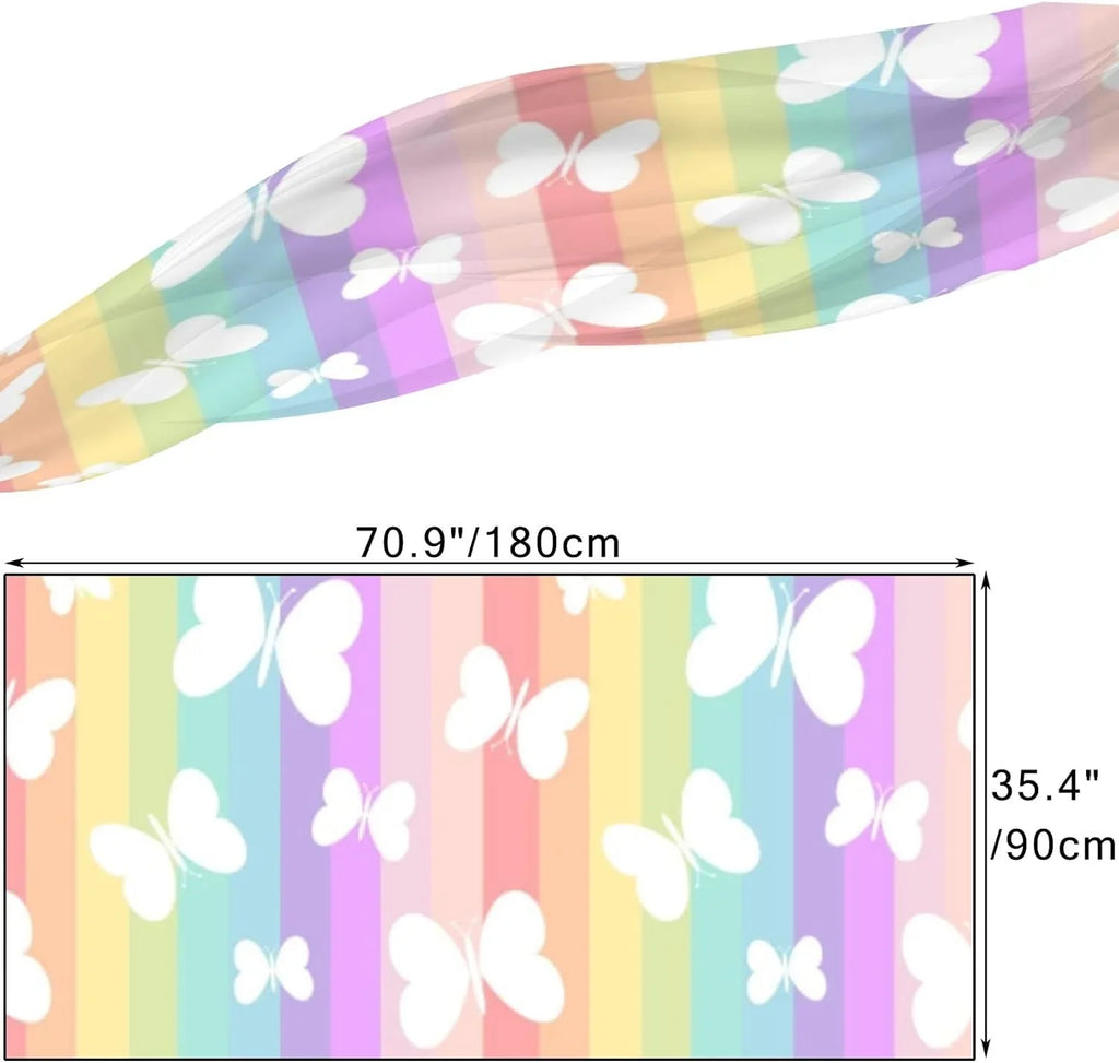 Hyjoy Butterflies On Rainbow Stripes Long Silk Neck Scarf Lightweight Shawl Wrap Scarves for Women Girls