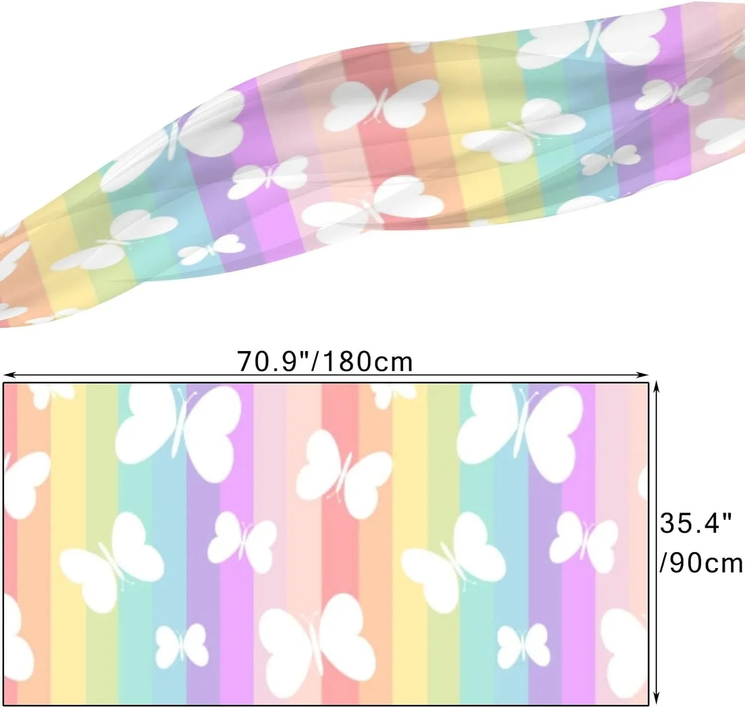 Hyjoy Butterflies On Rainbow Stripes Long Silk Neck Scarf Lightweight Shawl Wrap Scarves for Women Girls