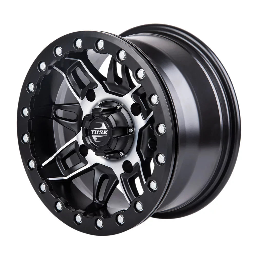 (4 Pack) 4/137 Tusk Wasatch Beadlock Wheel 15x7 5.0 + 2.0 Machined/Black For CAN-AM Defender HD10 Pro XT 2020-2022