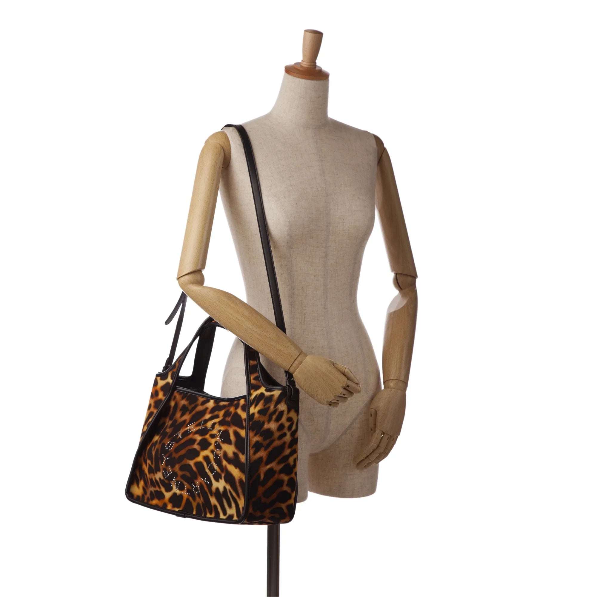 Pre-Owned Authenticated Stella McCartney Animal Print Logo Satchel Canvas Fabric Brown Unisex (Good)