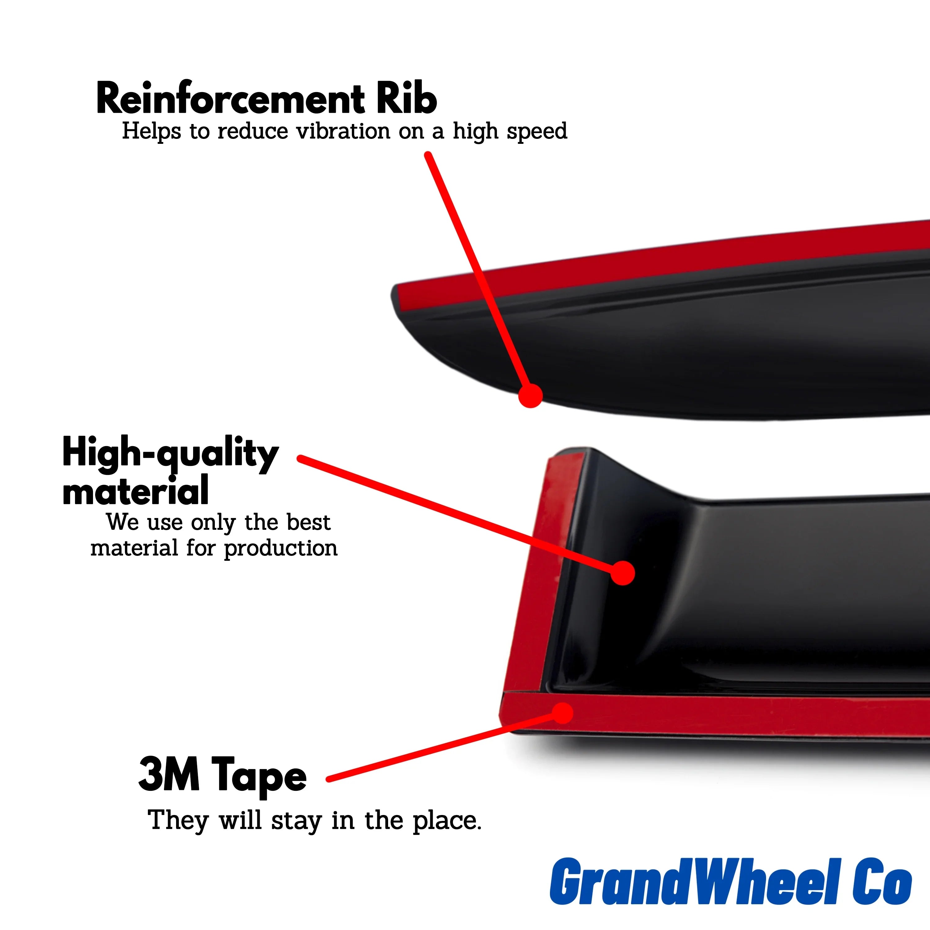 GrandWheel Co Smoke Tinted Tape-On Side Window Vent Visor Deflectors Rain Guards Compatible with Nissan Rogue 2021-2024 - 6pcs. GW0299