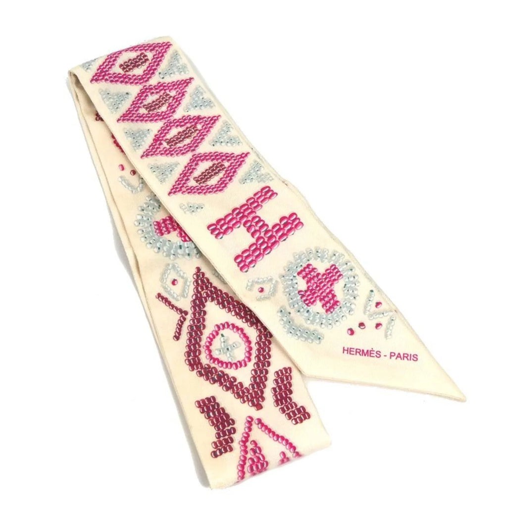 Pre-Owned HERMES Scarf Muffler Twilly Silk Light Beige/Multicolor Women's (Good)