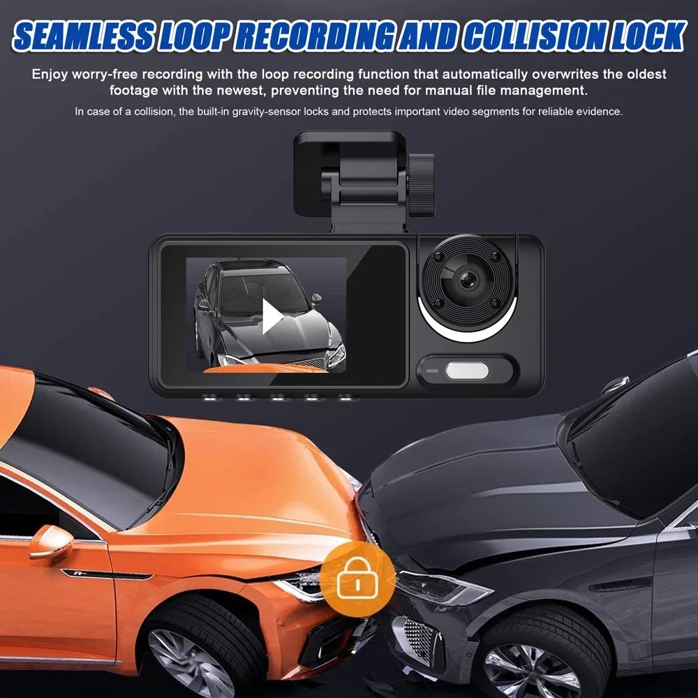 Andoer 3 Cameras Dash Cam Multi-Language Clear Car Rearview Mirror Car Video Recording Camcorder Wide Angle Car Camera Recorder Auto Safety Driving Recorder