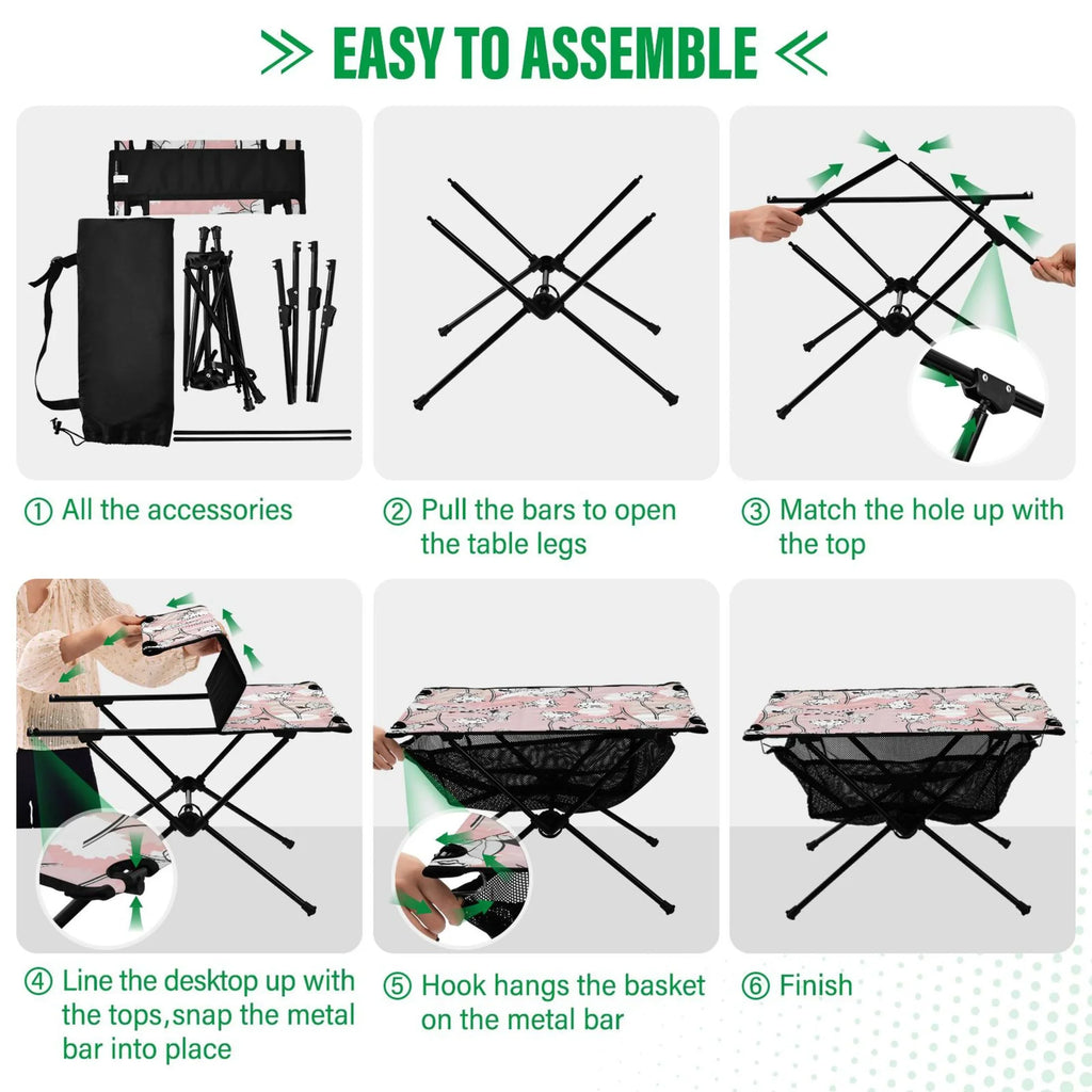 Abstract Roses Flowers Camping Folding Table Portable Beach Table with Storage Bag Compact Picnic Table for Outdoor Travel Fishing BBQ