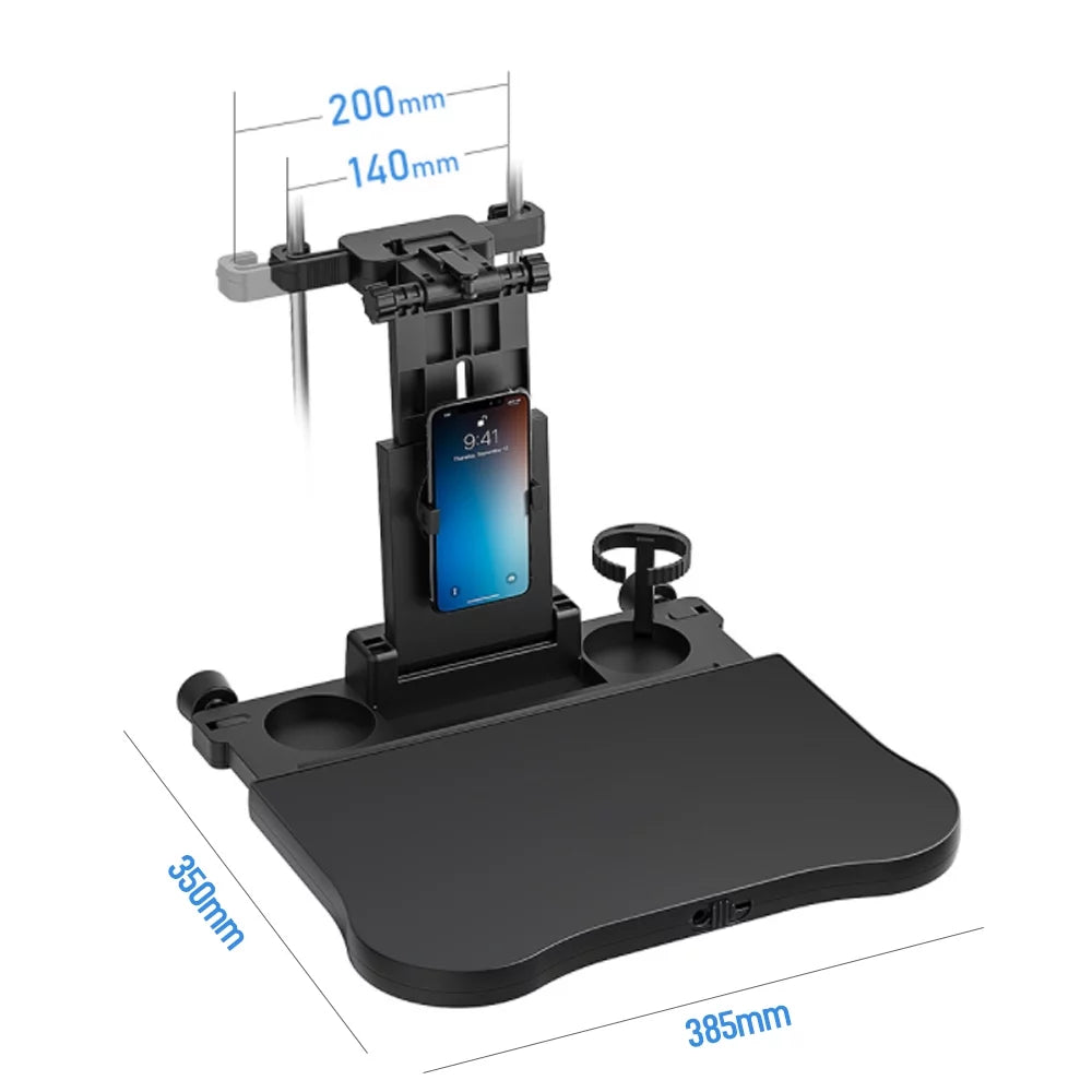 Dcenta Adjustable Car Seat Travel Table Multifunctional Foldable Car Back Seat Food Tray, Car Table with Phone Holder for Working, Writing, Eating Black