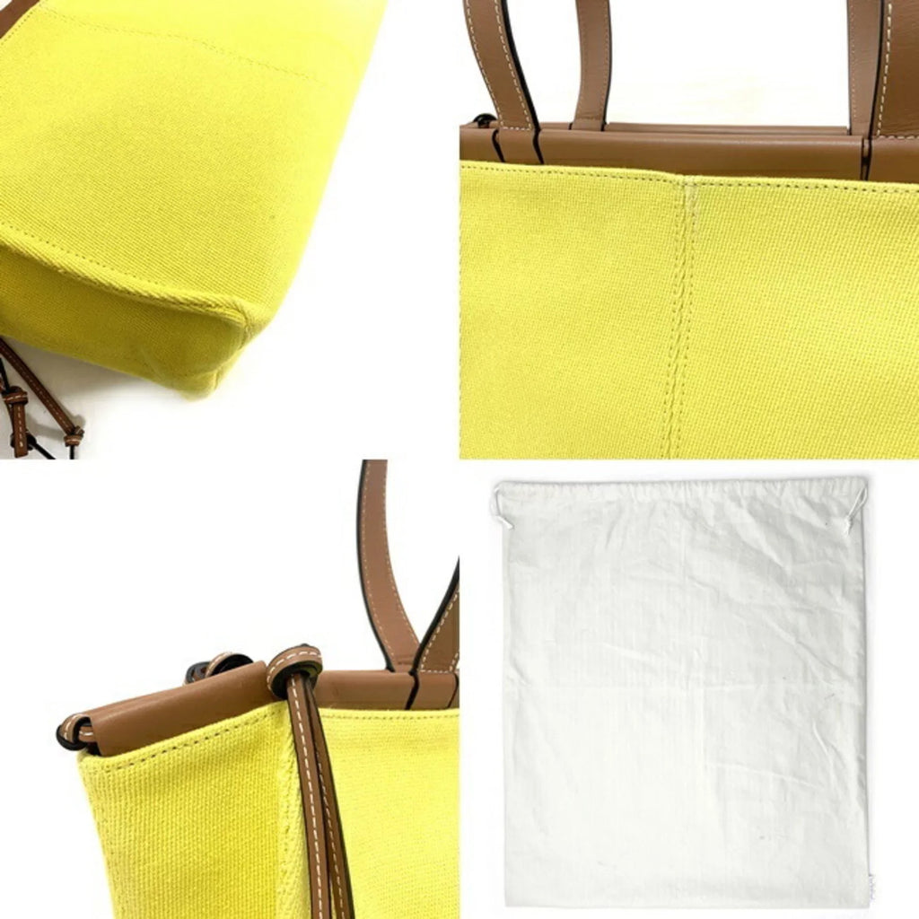Pre-Owned Loewe cushion yellow brown leather patch anagram 330.02AA93 canvas LOEWE tote bag (Good)