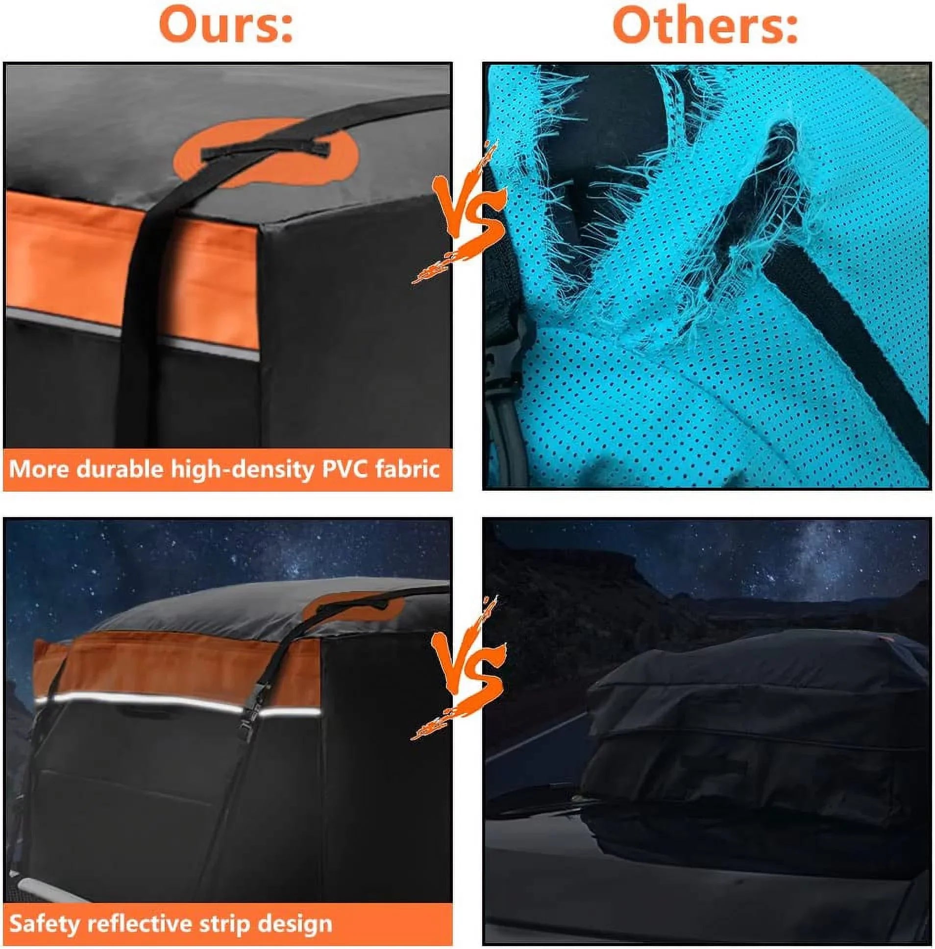 LUCKUP Roof Rack Car Cargo Carrier Bag,18.5 Cubic Ft Rooftop Box, Waterproof &Durable with Anti-Slip Mat, Heavy Duty Wide Straps and Buckles, Compatible for All Car Models (Black & Orange)