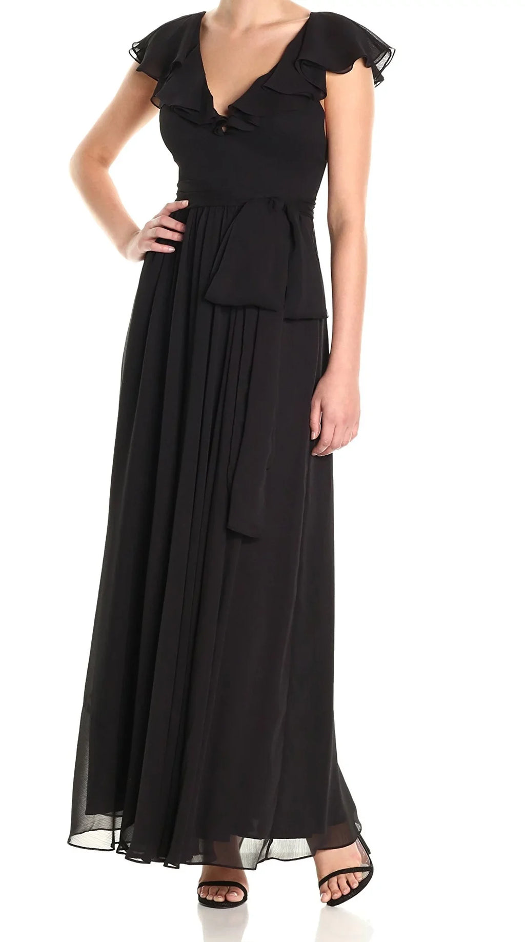 Jill Stuart Women's Ruffle Chiffon Gown (4, Black)