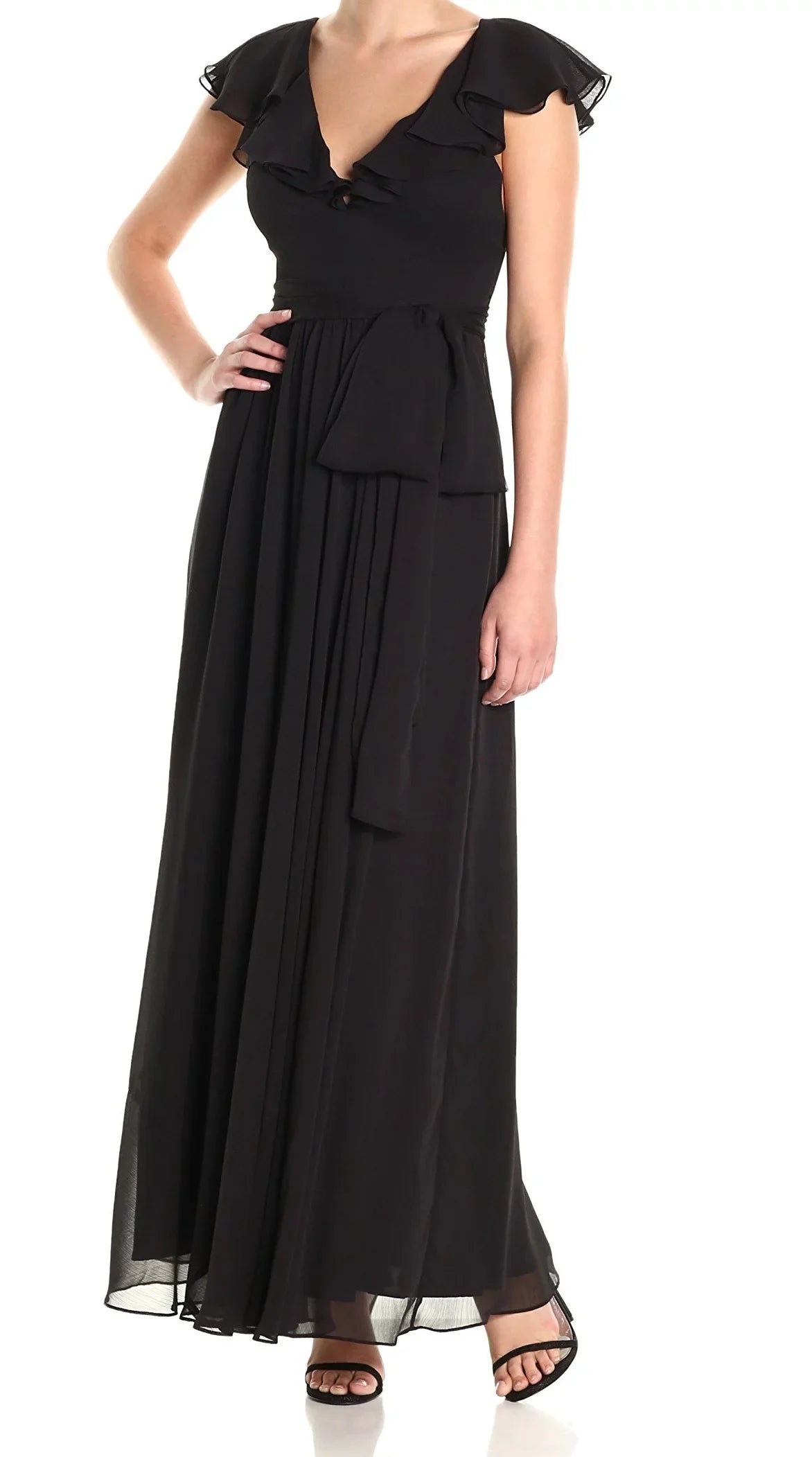 Jill Stuart Women's Ruffle Chiffon Gown (4, Black)