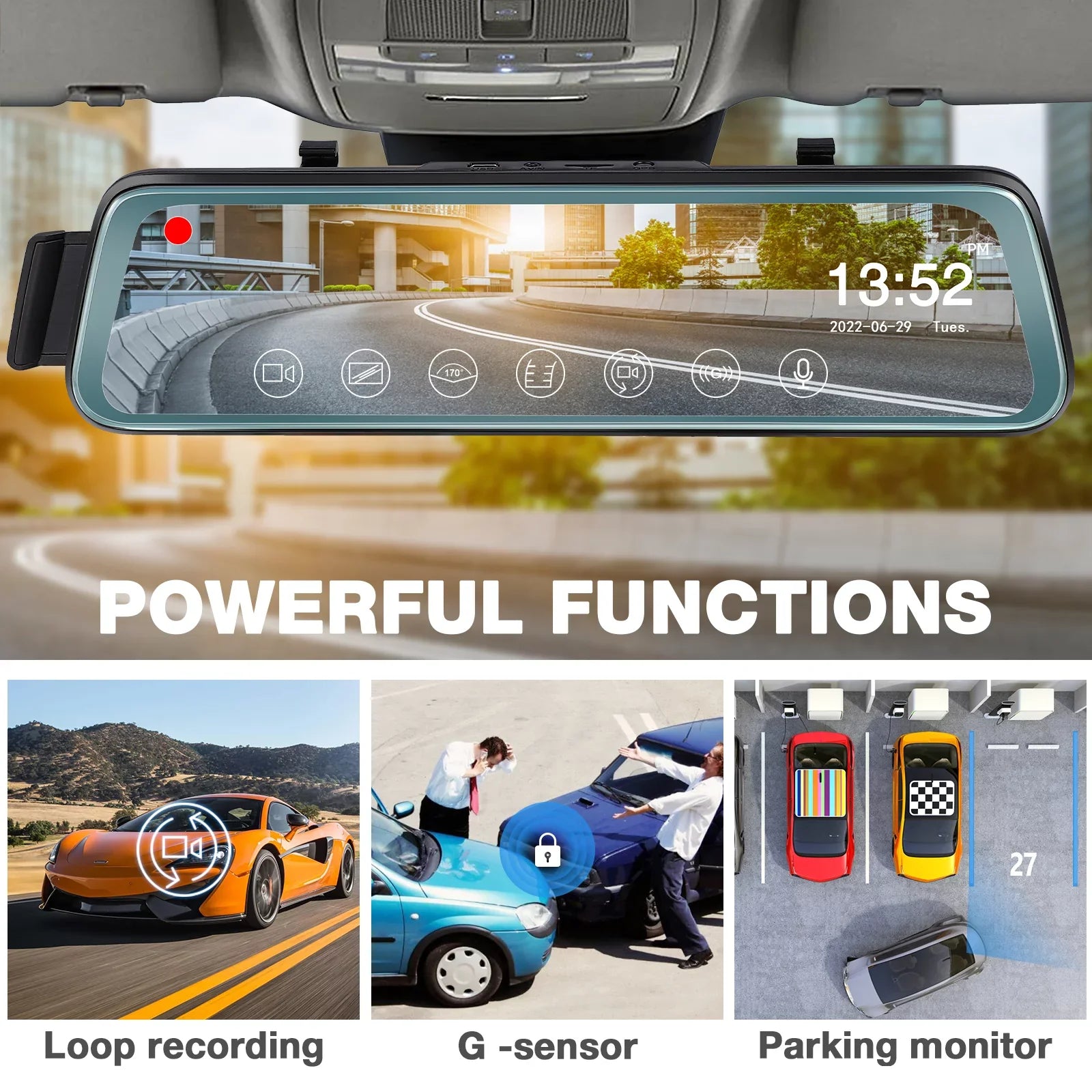 Cheefull Car Backup Camera Driving Backup Camera Monitor 1 SetCamera Dash Recorder 1080P Front and Rear Vehicles Recorder Dash Camera