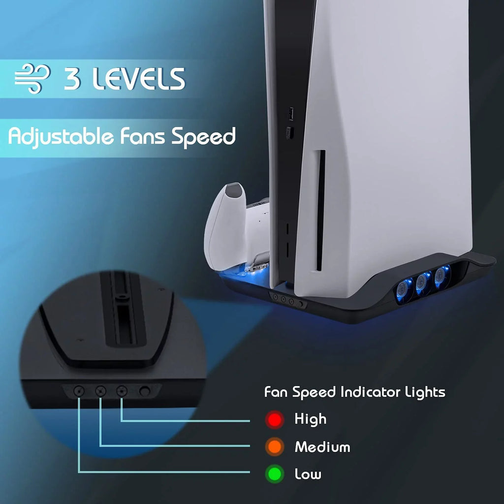 Cooling Fan and Dual Controller Charger Station for PS5 Console, Cooler Station and Charging Dock with Extra USB Ports for Playstation 5 UHD and Digital Edition