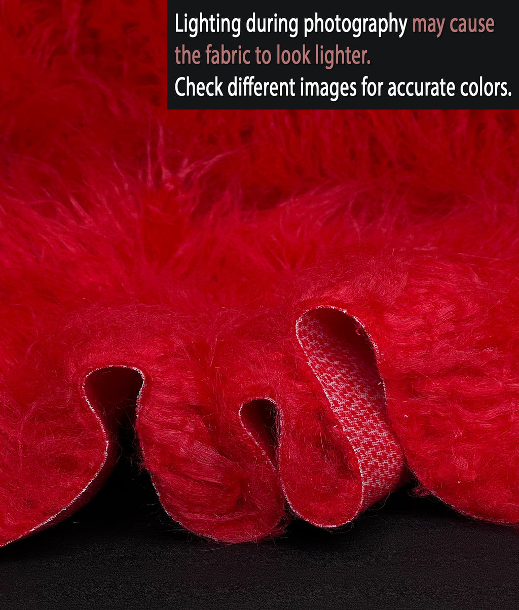 Faux Fake CURLY Yak FUR 3.5" LONG Pile Japanese Fire Retardant Yarn 2.3oz Per Yard / Craft, Sewing Cosplay 58" Wide Sold by Continuous Yard (Fire Red)