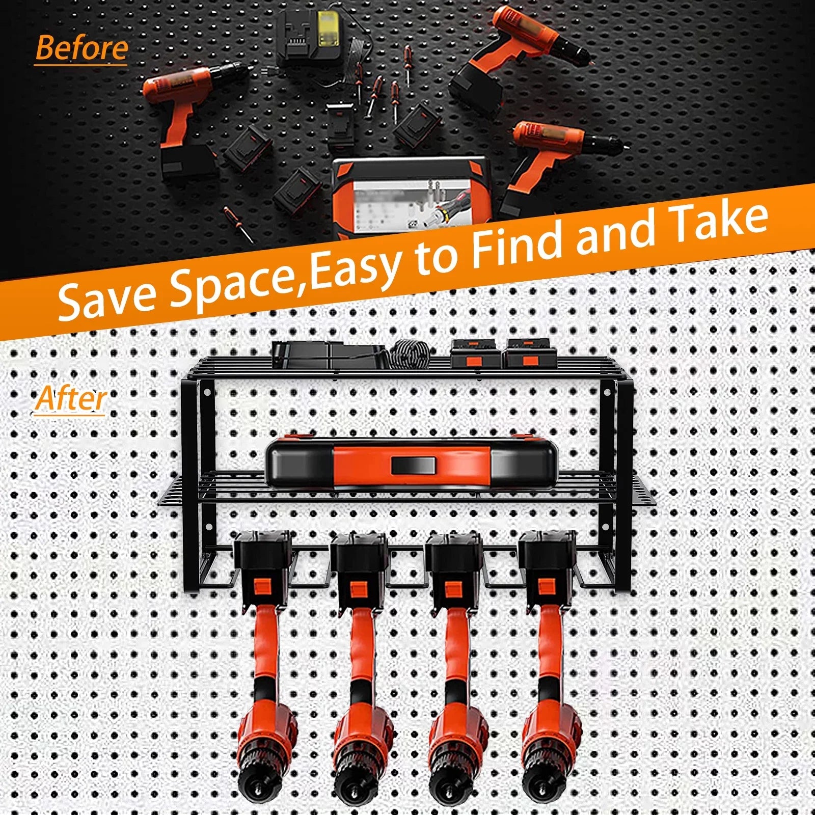 Power Tool Rack Organizer/Drill Tool Holder/Wall Mounted Power Tools Rack/Tool Shelf/Detachable Electric Drill Charging Station Drill