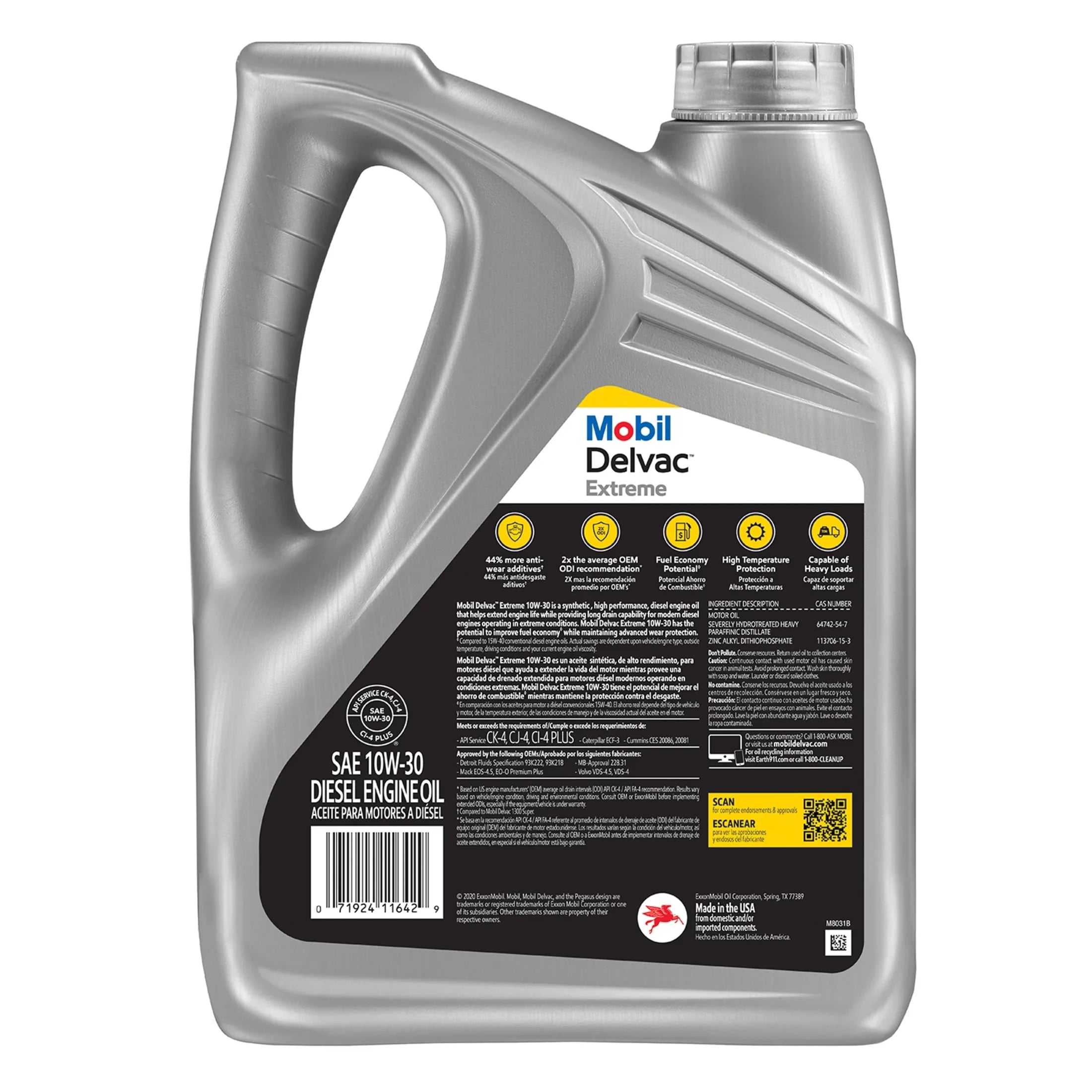 Mobil Delvac Extreme Heavy Duty Full Synthetic Diesel Engine Oil 10W-30, 1 Gal