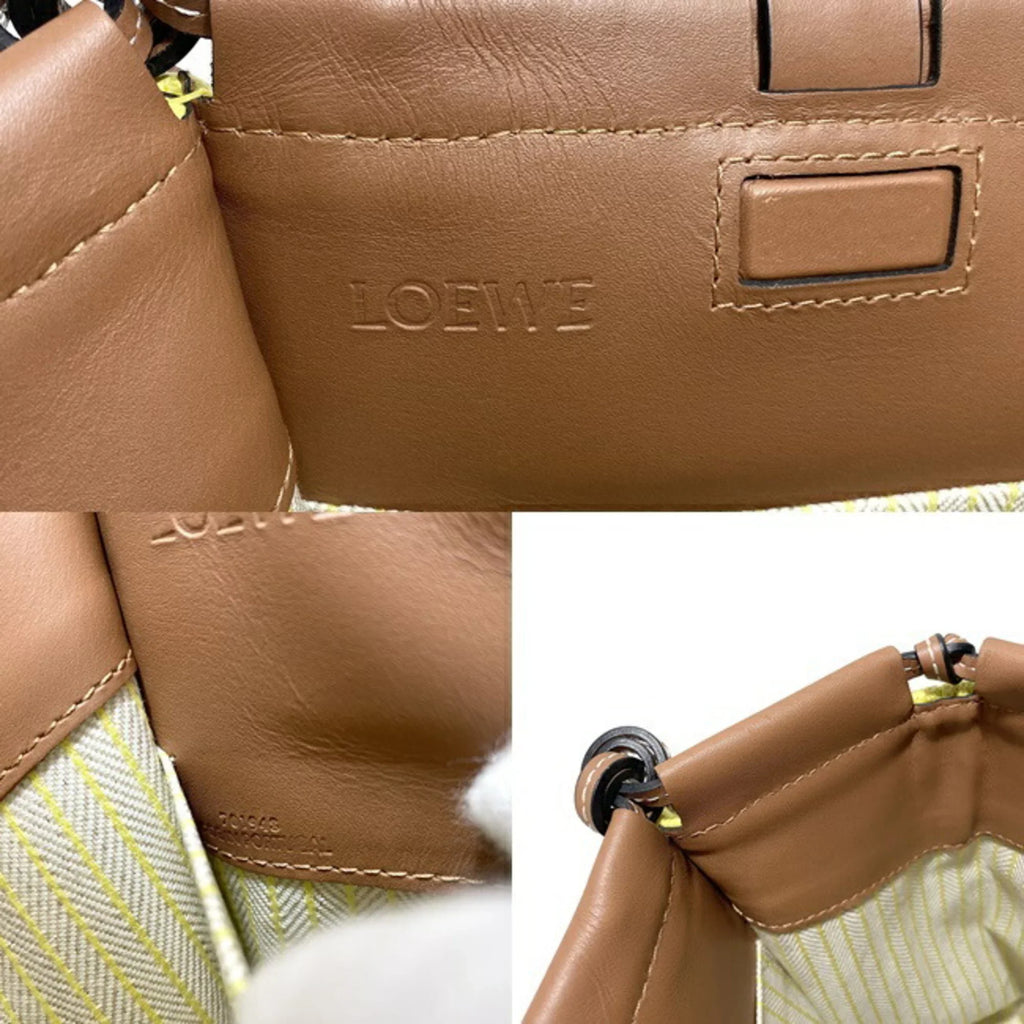 Pre-Owned Loewe cushion yellow brown leather patch anagram 330.02AA93 canvas LOEWE tote bag (Good)