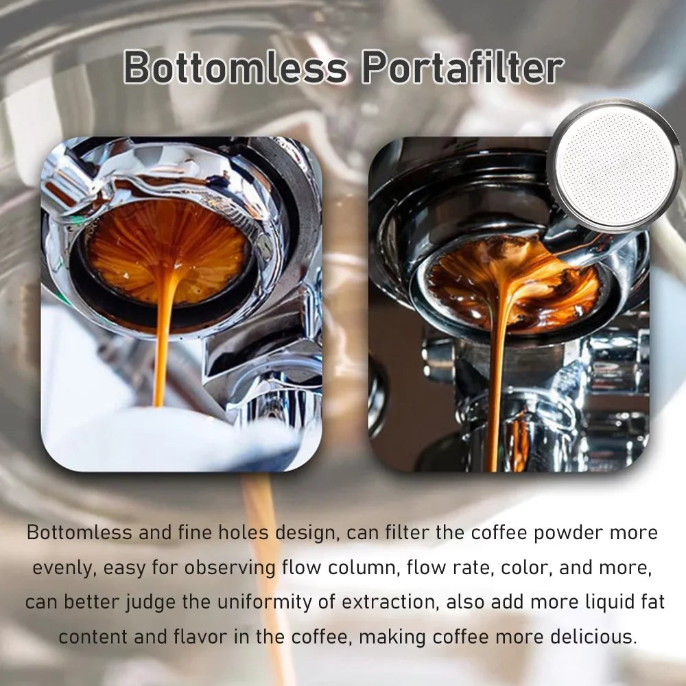 58Mm 3 Ears Stainless Steel Bottomless Naked Portafilter Wooden Coffee Handle Cup Filter Basket Replacement For Barsetto Ba101 Ba102 Calphalon Temp Iq