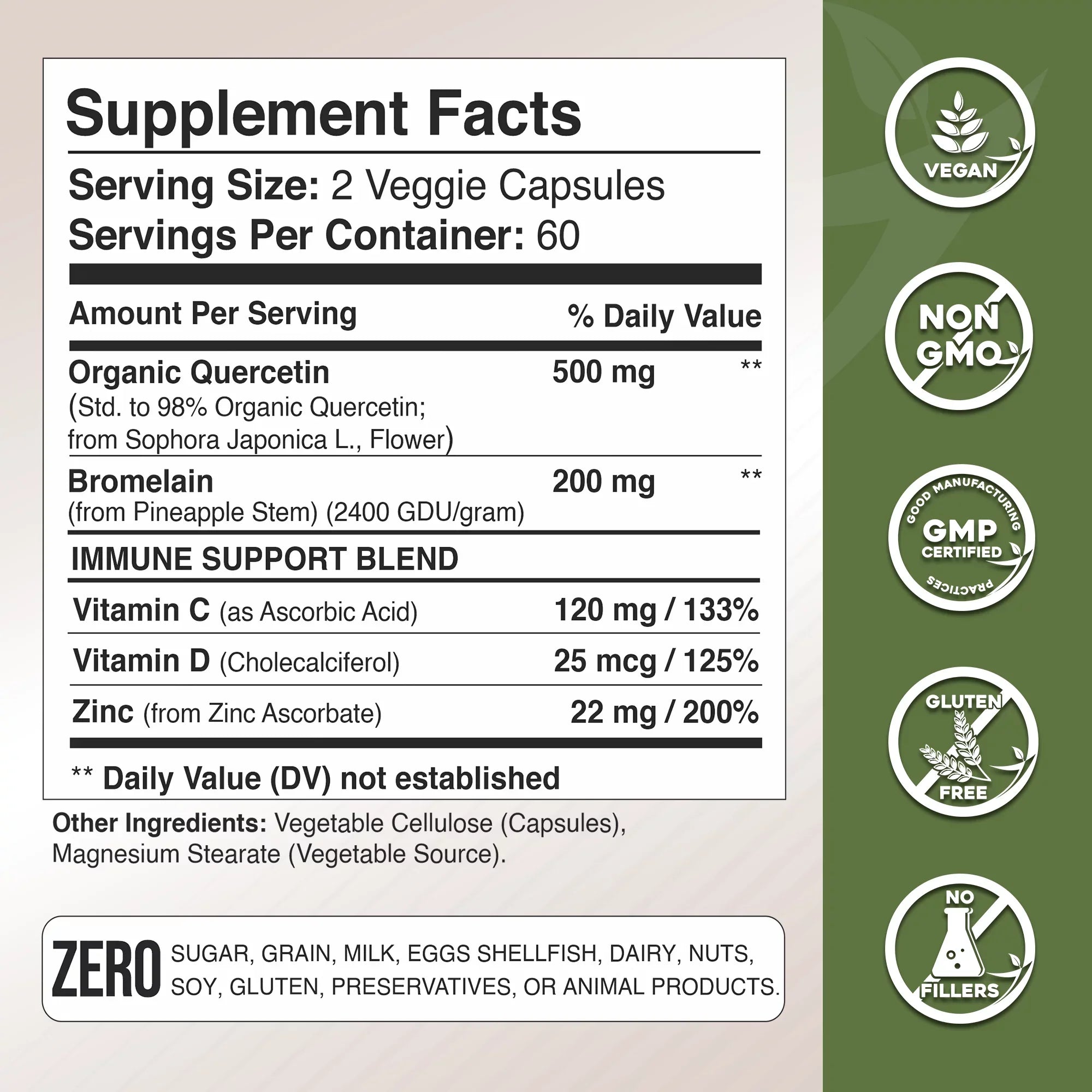 Quercetin with Vitamin C and Zinc - Nettle Quercetin - Quercetin 500mg - Quercetin with Bromelain - Zinc Quercetin + Vitamin D3 - 240 Veggie Caps - (Non-GMO, Gluten-Free, Vegan) 4 Month Supply