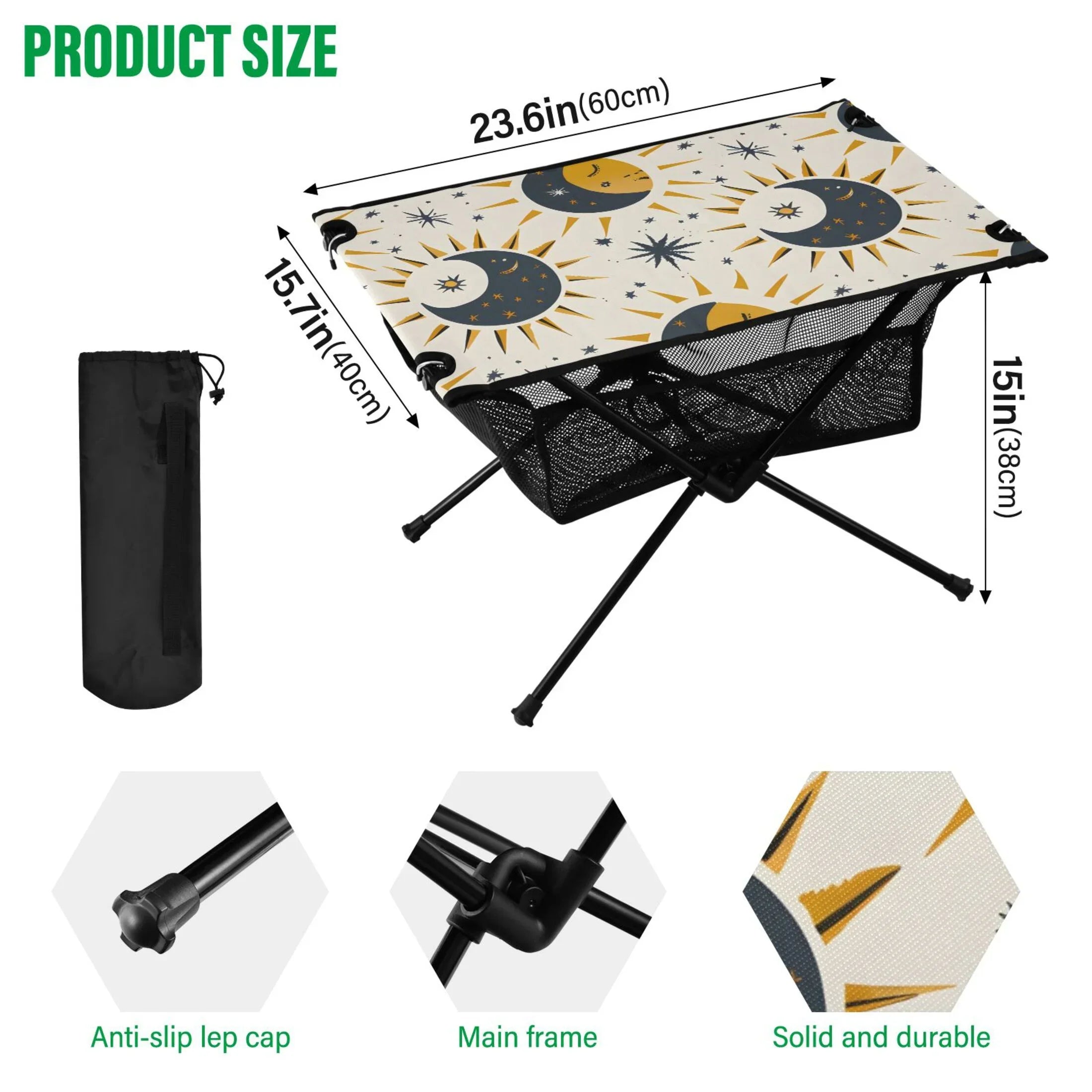 Sun Moon and Stars Camping Folding Table Portable Beach Table with Storage Bag Compact Picnic Table for Outdoor Travel Fishing BBQ