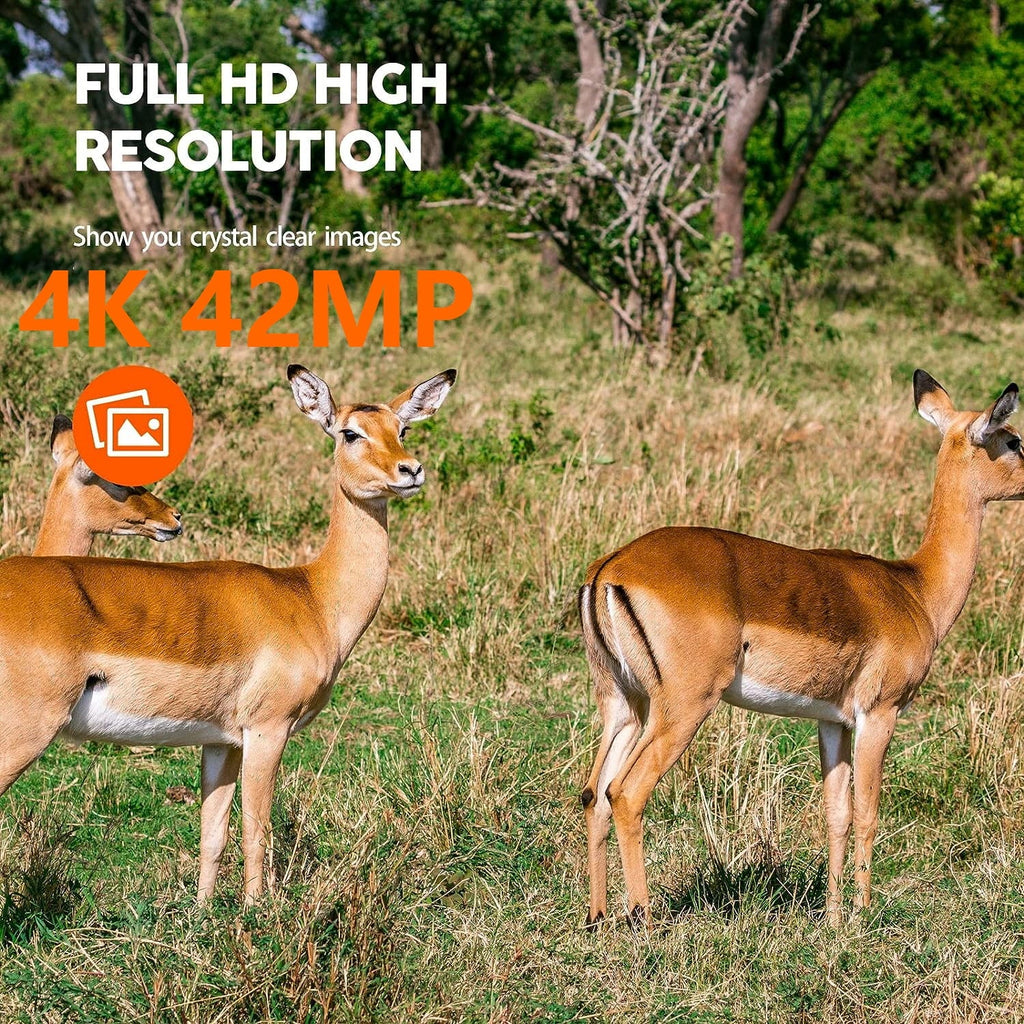 CAMPARK WiFi Trail Game Camera 4K 42MP Bluetooth Hunting Deer Camera with 3PIR Sensor Infrared Night Vision Waterproof IP66 0.2s Trigger 2.4" LCD Trail Cam for Wildlife Monitoring