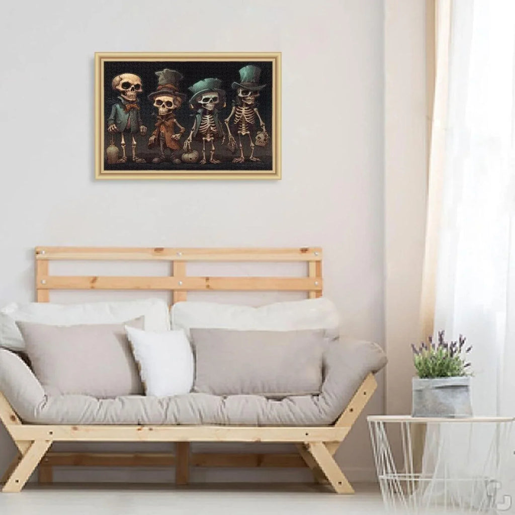 Dreamtimes 500 PCS Wooden Jigsaw Puzzle Halloween Skeleton Print, Zigsaw with Alphabet Partition Storage Bag, Puzzle for Adults, Challenging Brain Exercise Family Game Gift for Kids Friends Parents