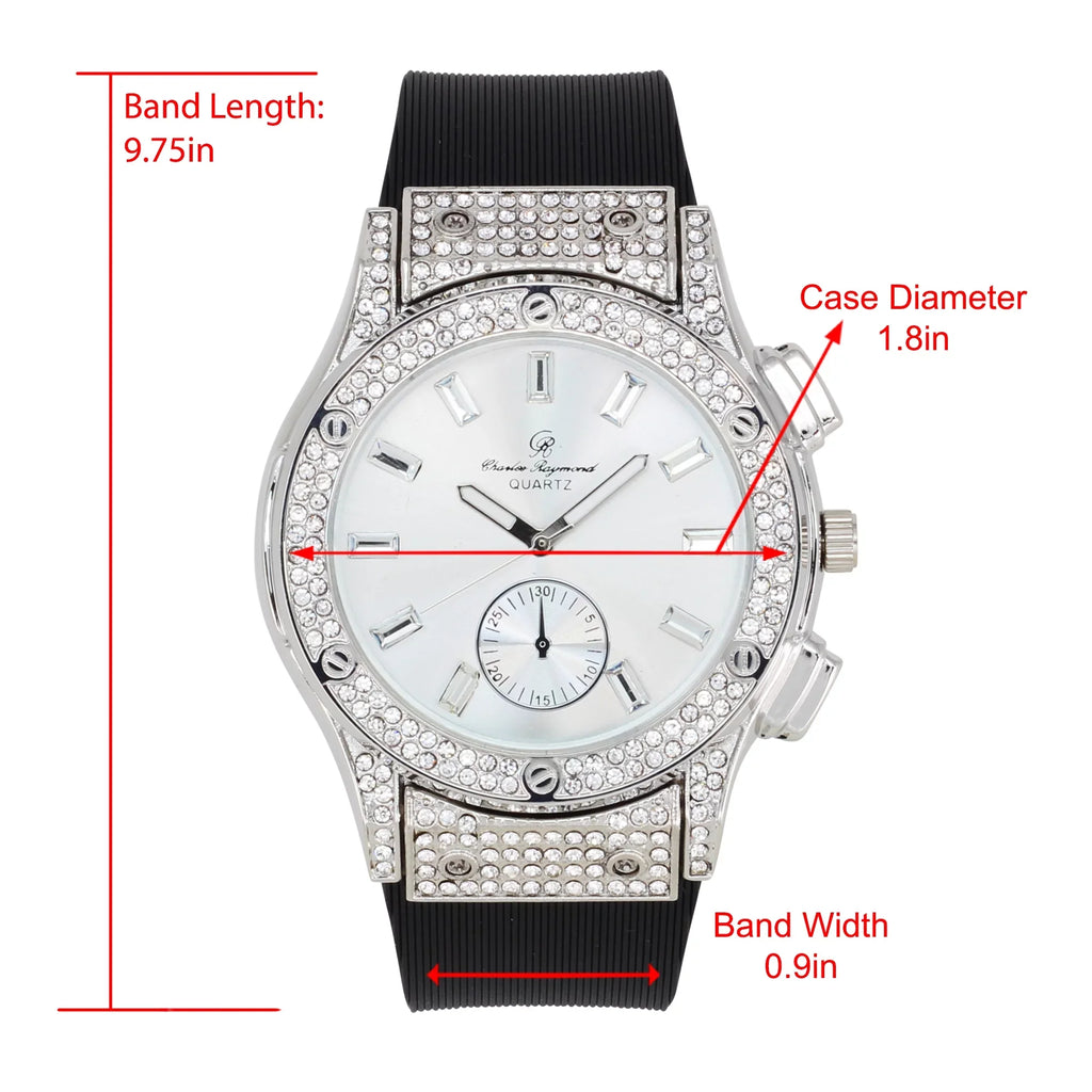 Bling-ed Out It's Lit! Hip Hop Watch & Jewerly Set w/Cuban Chain Bracelet, Kite Bling Earrings & Ring - GJM13 (8, ST10311 SB SLV) ASIN: B0CHF5CL34