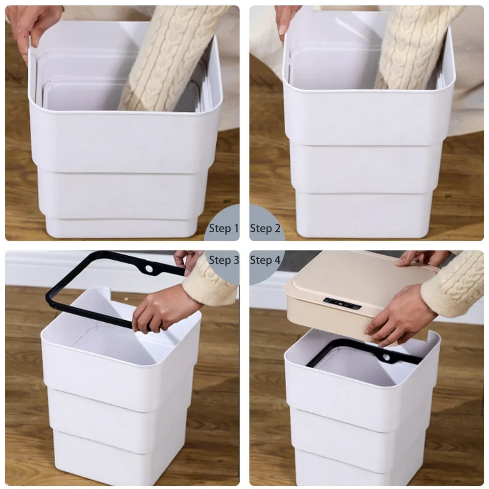 Holdpeak 18L/4.8 Gallon Touchless Trash Can, Folding Automatic Garbage Can with Aromatherapy Mode for Bathroom, Kitchen, Office, White