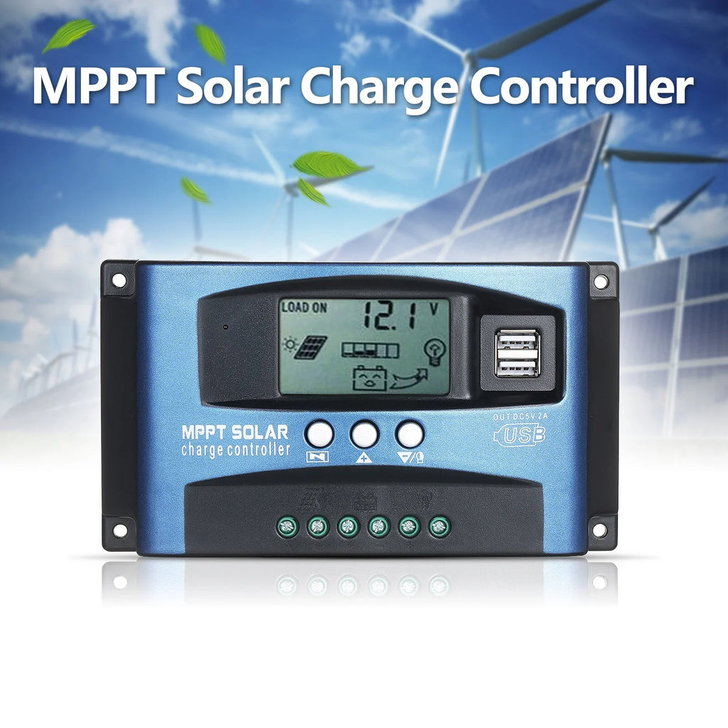MPPT Solar Charge Controller Dual USB Solar Controller Smart LCD Screen MPPT Tracking 5V/2A Dual USB Output 12V/24V Automatic Identification