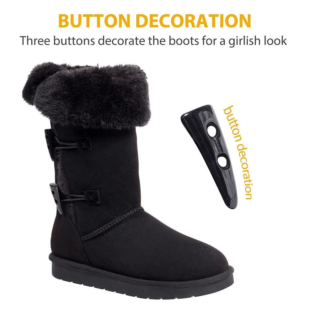 CAMEL Winter Tall Boots for Women Snow Boot Button Fashion Black Boots Knee High Classic Slip On Boot Outdoor Shoes