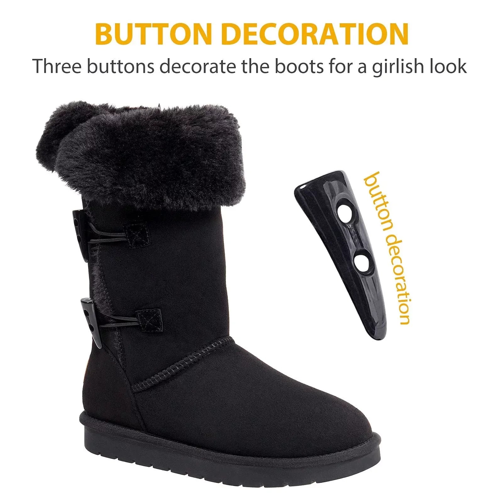 CAMEL Winter Tall Boots for Women Snow Boot Button Fashion Black Boots Knee High Classic Slip On Boot Outdoor Shoes