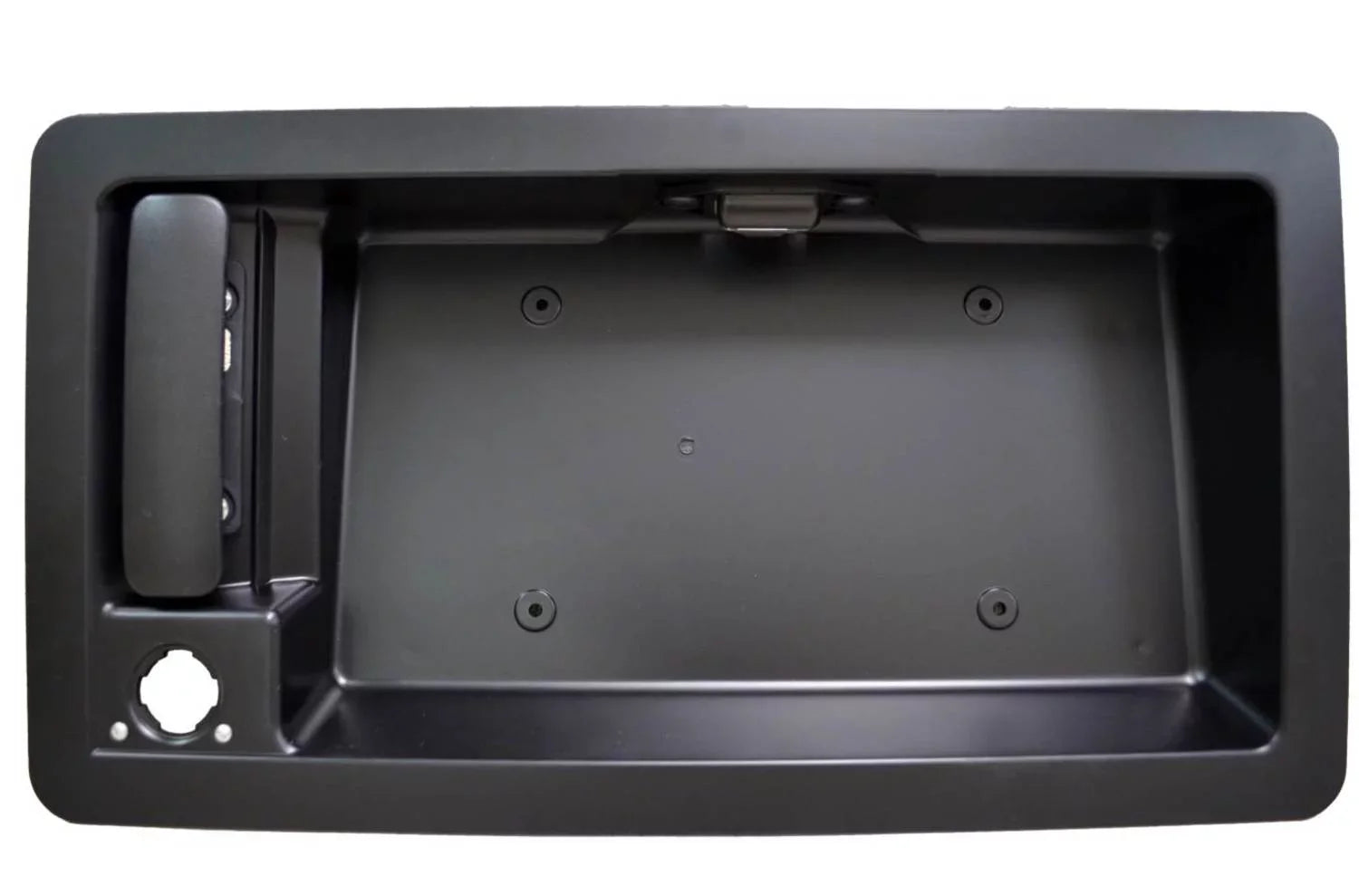PT Auto Warehouse FO-3903A-TG - Tailgate License PLatitudee Bracket Holder Outside Cargo Door Handle, Textured Black - without Camera Hole Fits select: 2008-2018 FORD ECONOLINE