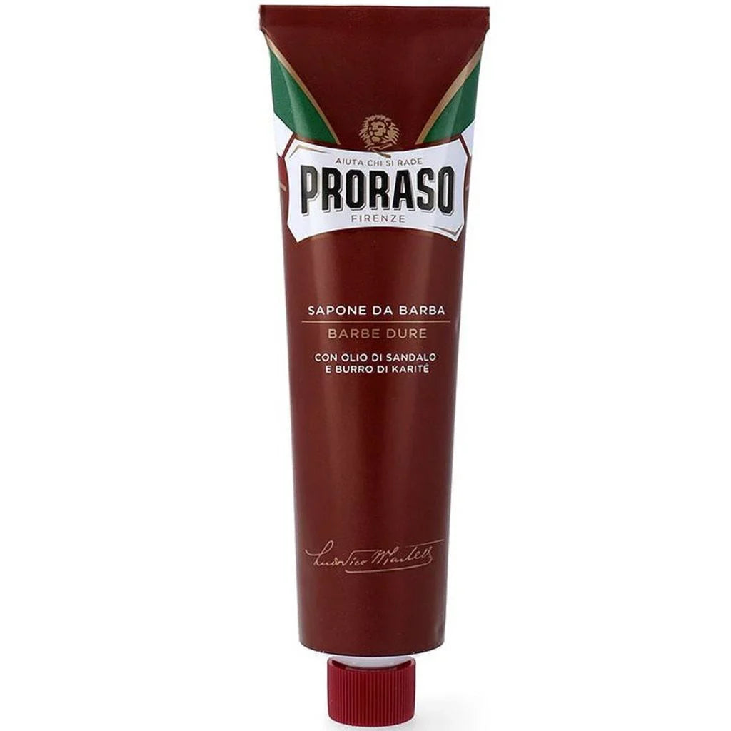Proraso Shaving Soap Cream Sandalwood Shea Butter Sapone Da Barba in for Coarse Beard 150ml tube - RED 3 Pack
