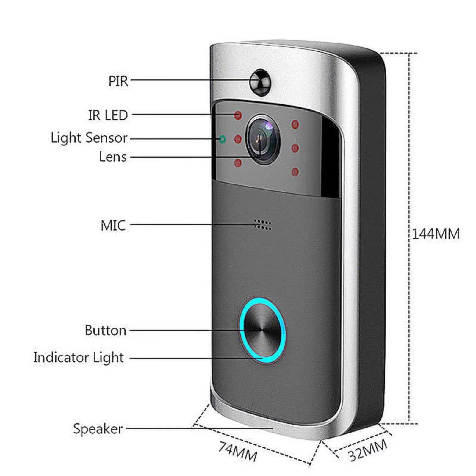 Smart Video Wireless WiFi Doorbell IR Visual Camera Record Security System Bell-Black