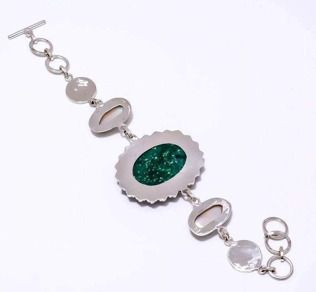 Green Aventurine - India 925 Silver PLatitudeed Handmade Bracelet 7-8.99" 8.99" B2, Valentine's Day Gift, Birthday Gift, Beautiful Jewelry For Woman