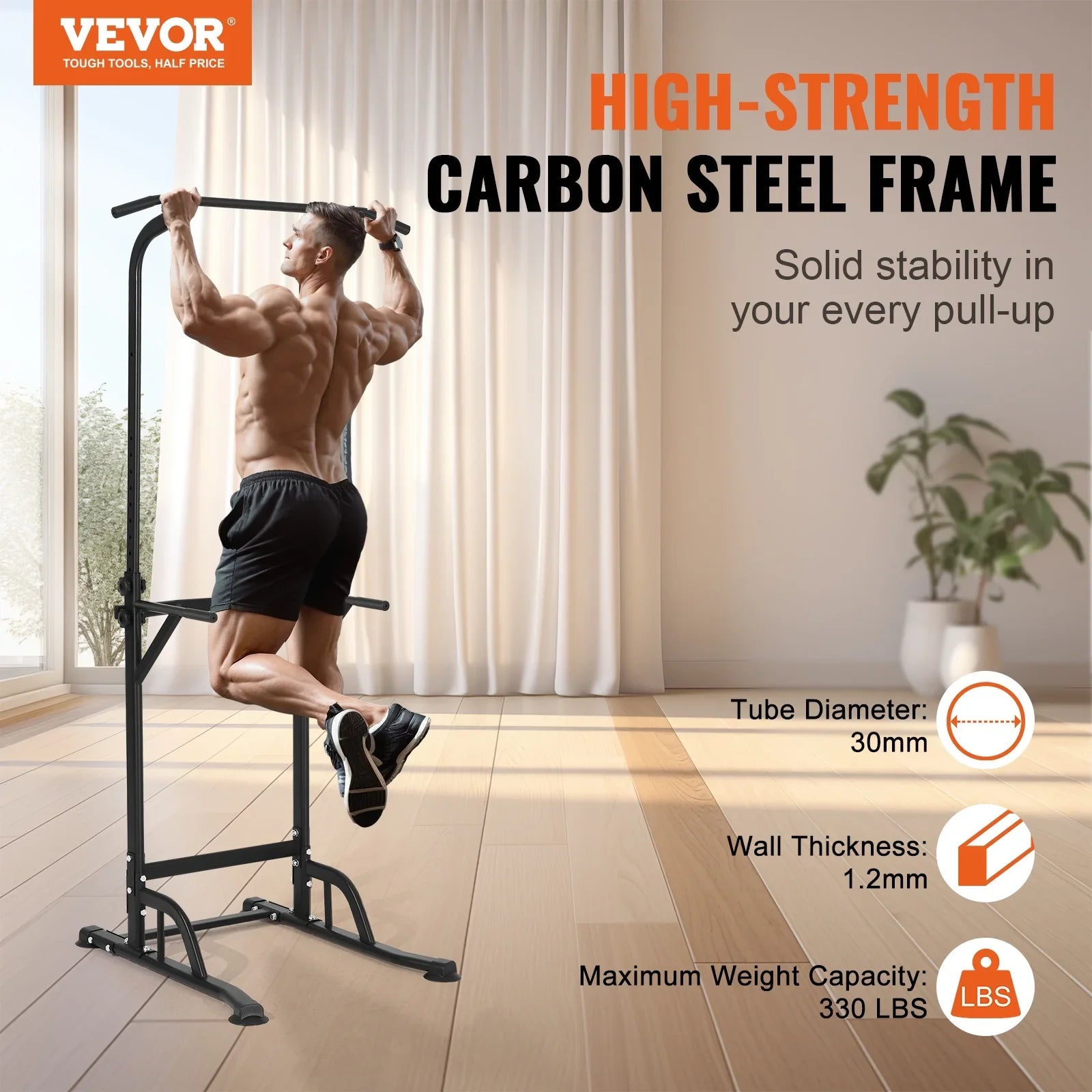 SKYSHALO 10-Level Power Tower Dip Station Pull Up Bar Stand 330LB Height Adjustable