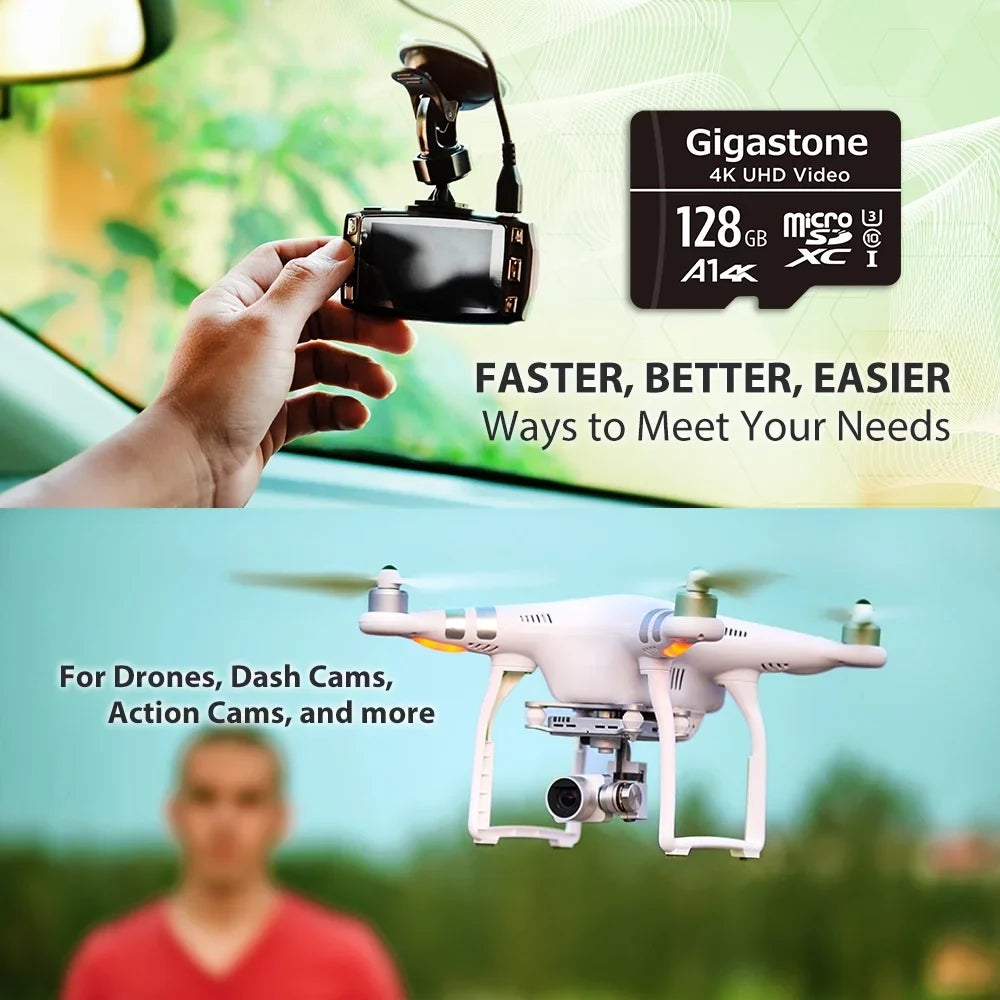 Gigastone 128GB Micro SDXC Card, 4K UHD Video, A1 Class 10, Surveillance Security Cam Action Camera Drone Professional, Dash Cams, 5 Pack (5x128GB)