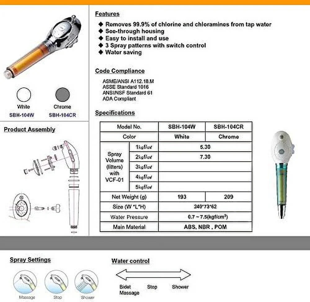 shower head with water filter by - 2 shower filters included - removes up to 99.9% of chlorine and chloramines - low flow premium pressure