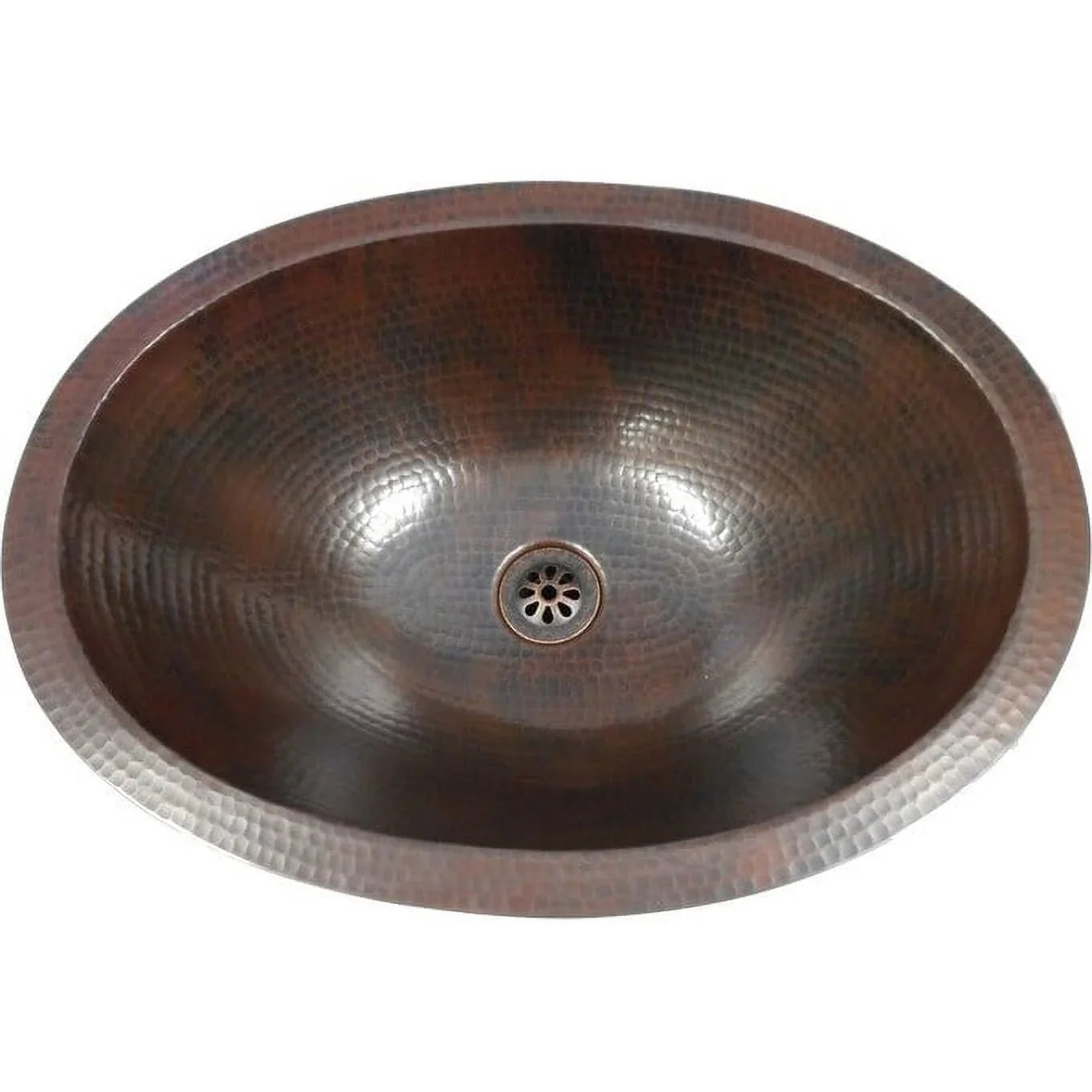 SimplyCopper  19" Oval Copper Farmhouse Bathroom Sink with Aged Copper Daisy Dain - 19" X 14" X 5"