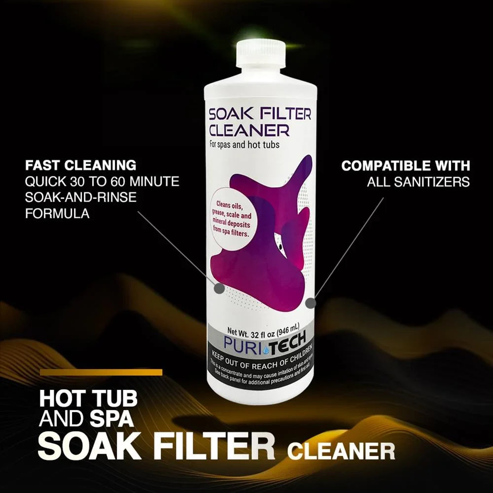 Puri Tech Spa Soak Filter Cleaner 6 Pack Effectively Removes Minerals and Oils from Spa and Hot Tub Filter Cartridges 32oz