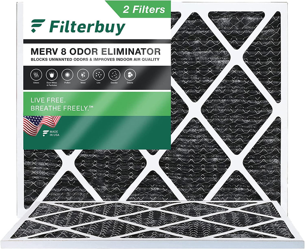 Filterbuy 22x24x1 MERV 8 Odor Eliminator Pleated HVAC AC Furnace Air Filters with Activated Carbon (2-Pack)
