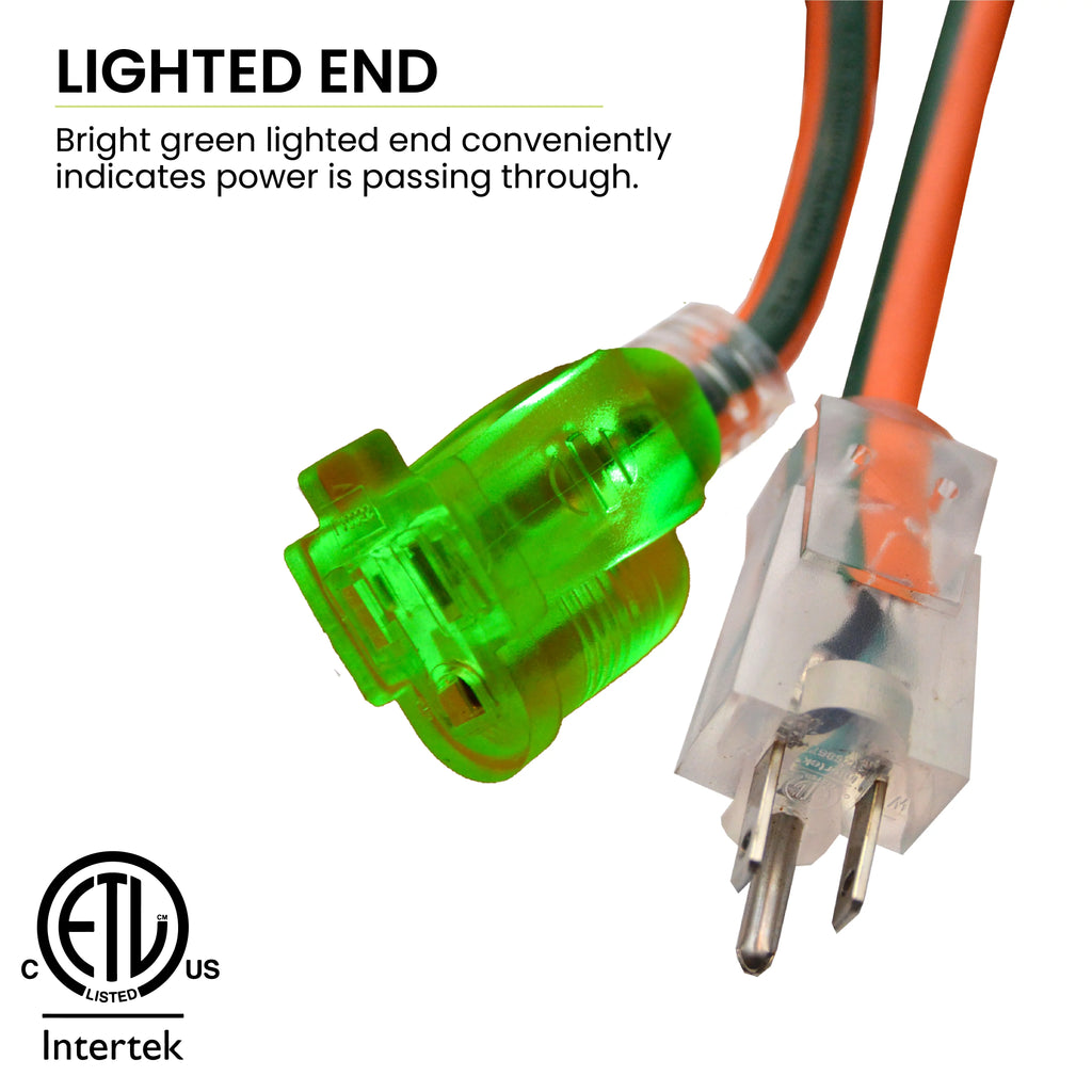 GoGreen Power (GG-14025) 12/3 25’ SJTW Outdoor Extension Cord, Lighted End, 25 Ft