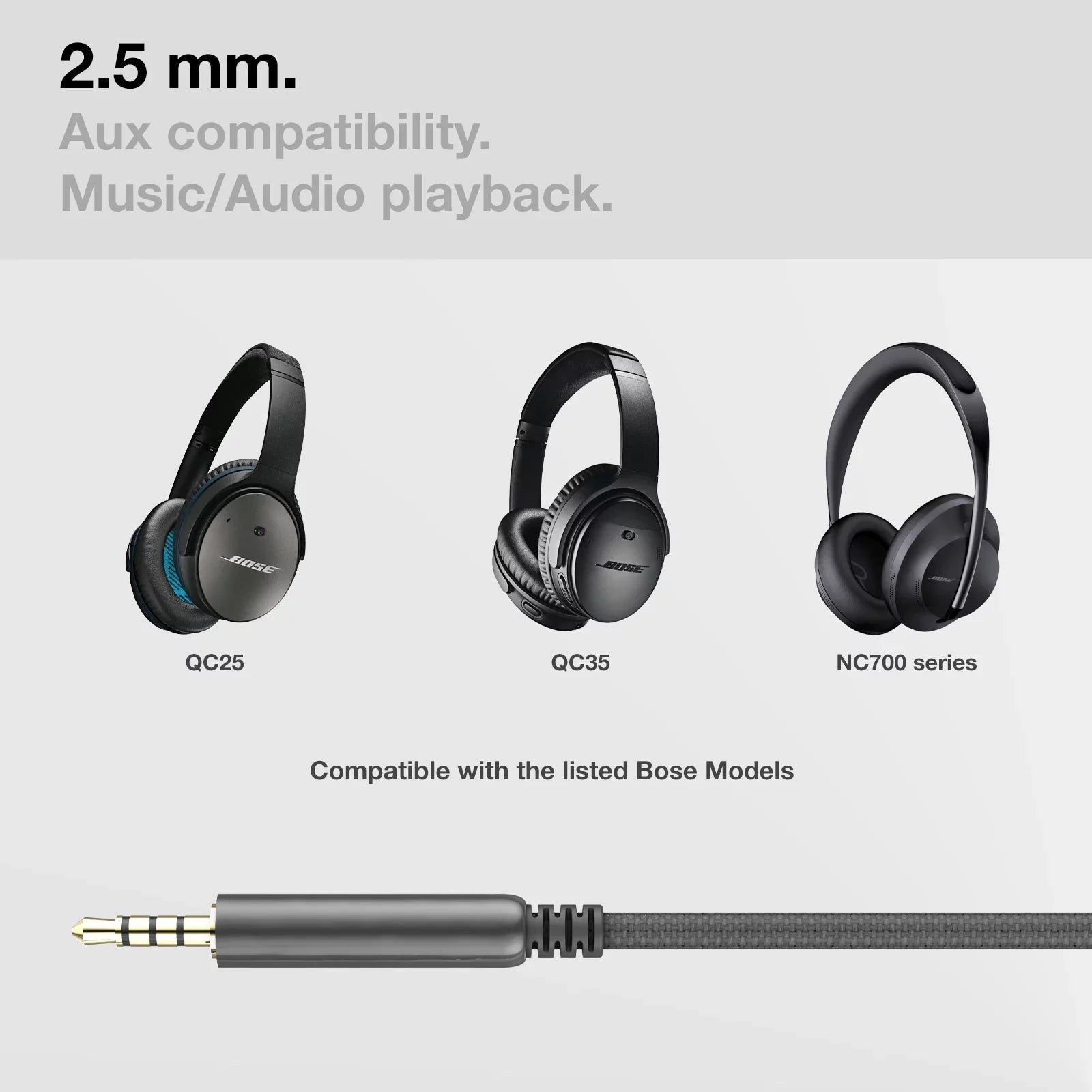 Thore Audio Cable QC25 / QC35 / Noise Canceling 700 Headphones with Type USB C Connector - Replacement 2.5mm Aux Cable w/ Mic Remote/ Volume Control
