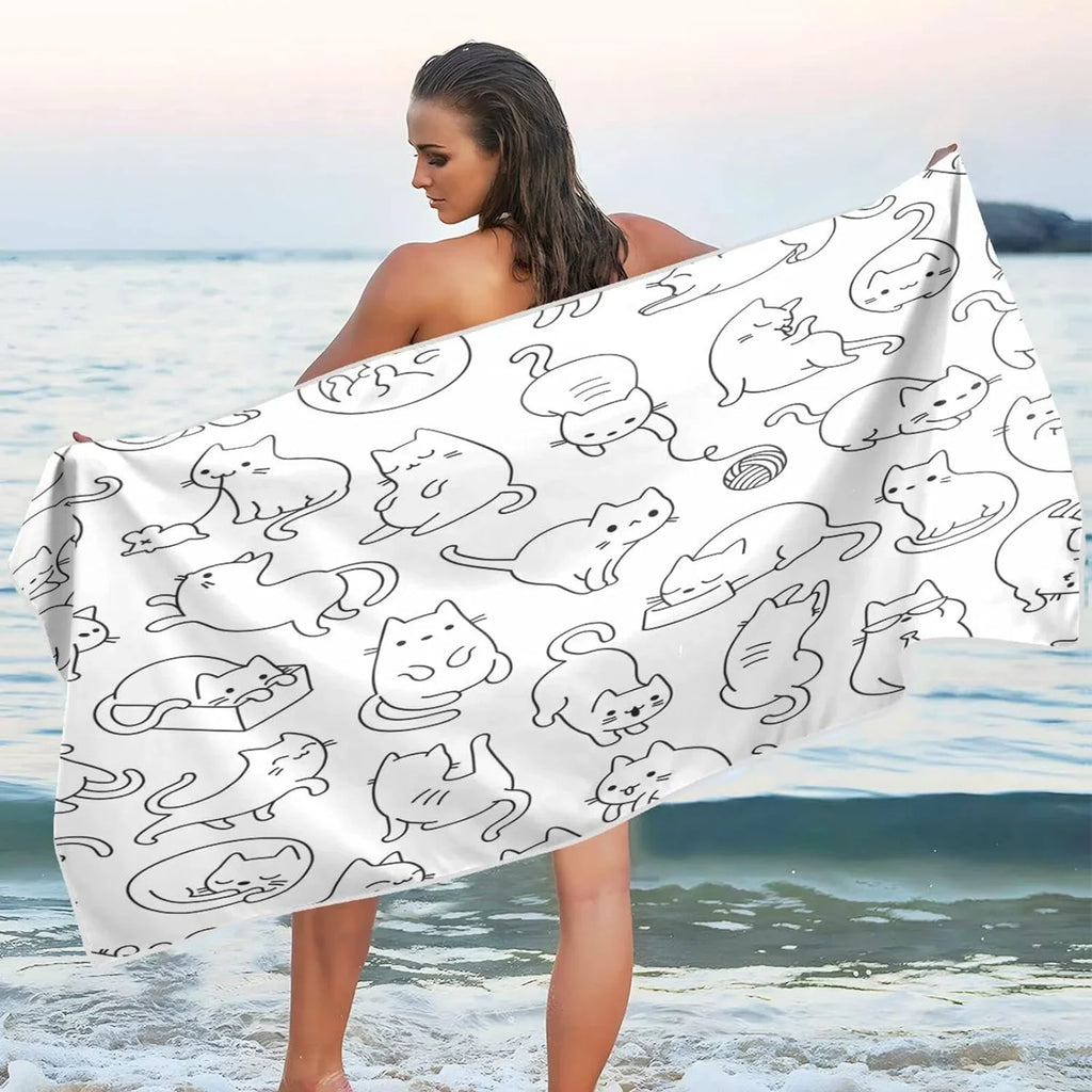 Bestwell Funny Cartoon Cat Beach Towel - Super Absorbent Oversized Travel Towels - Lightweight Compact Quick Dry Towel for Swimming Camping Holiday（191）