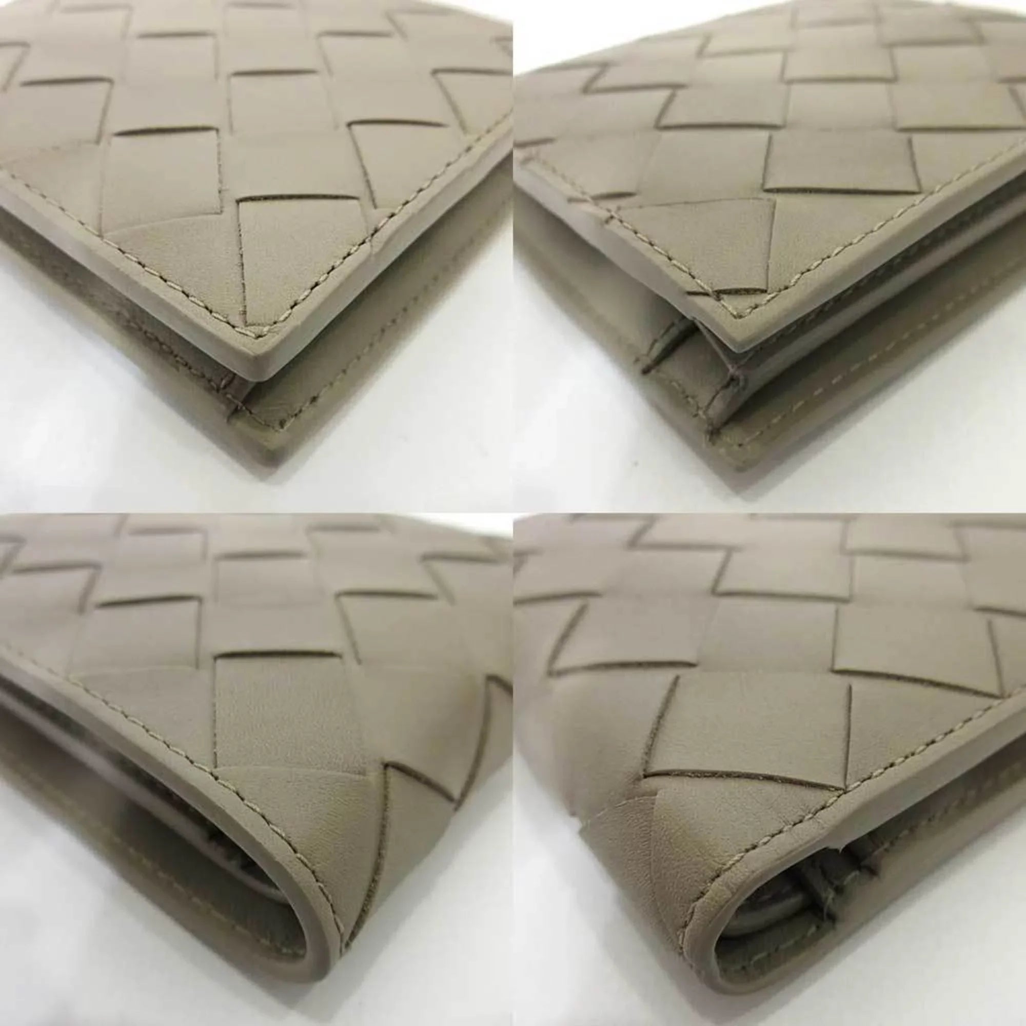 Pre-Owned Bottega Veneta Wallet Mini Folded Beige Greige Intrecciato Square Women's Men's Calf (Like New)