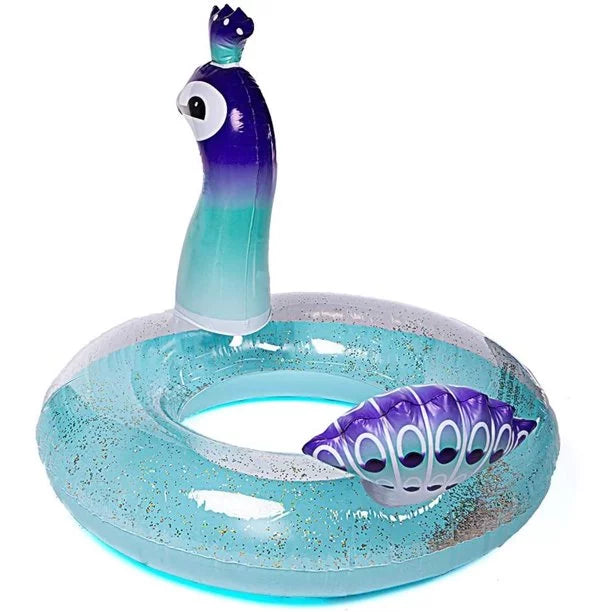 Melia Swim Party Toys InfLatitudeable Glitter Pool Float Peacock Designed with Fast Valves Lounge Raft Decorative Water Game Summer Beach Party for Kids | 48 Inch