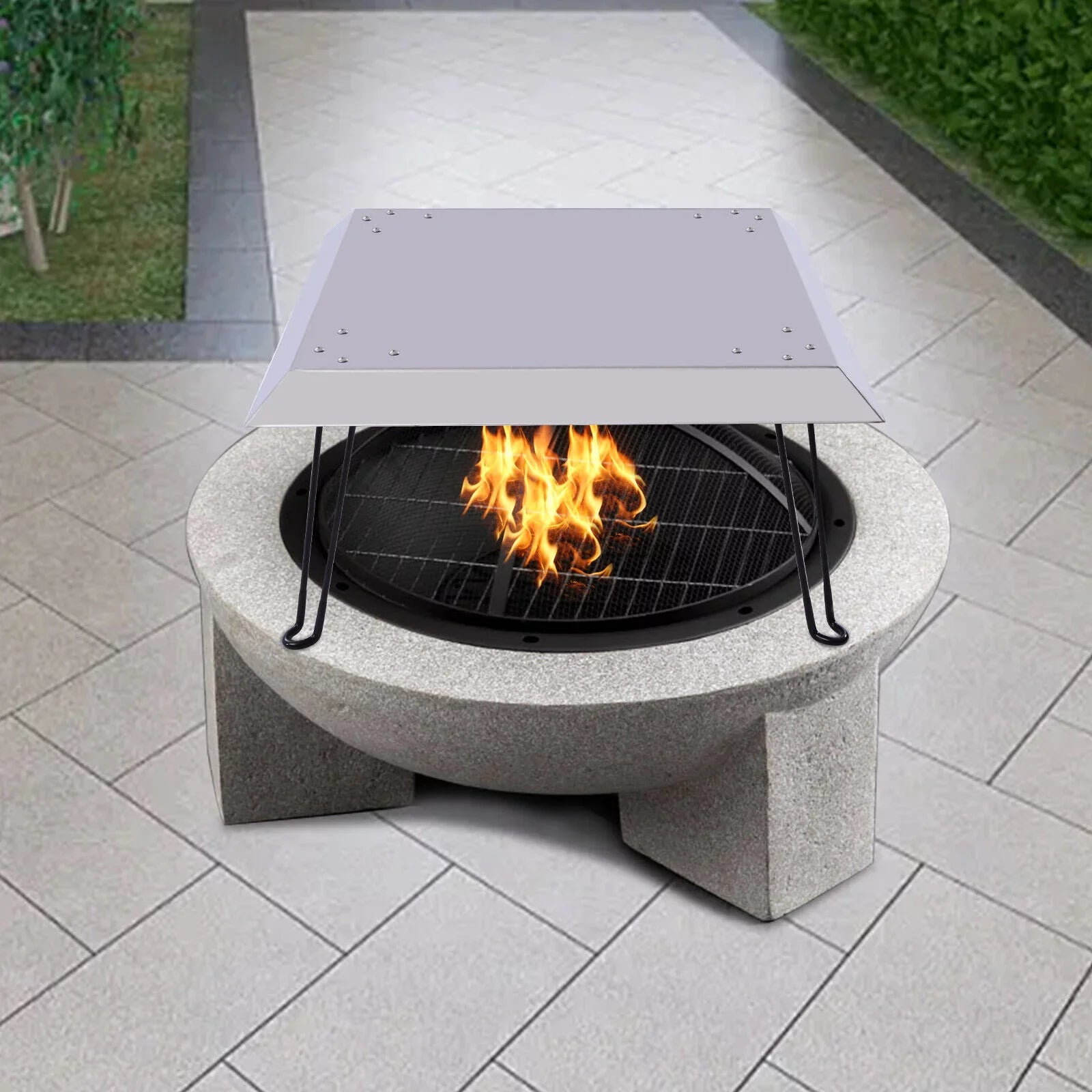 Outdoors Fire Pit Heat Deflector Stainless Steel with Carrying Handle 25*25 inch
